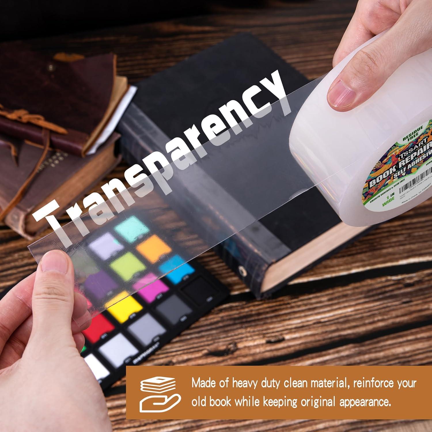 Cinta de Reparación de Libros TSSART 2.54 cm x 32.92 m Transparente