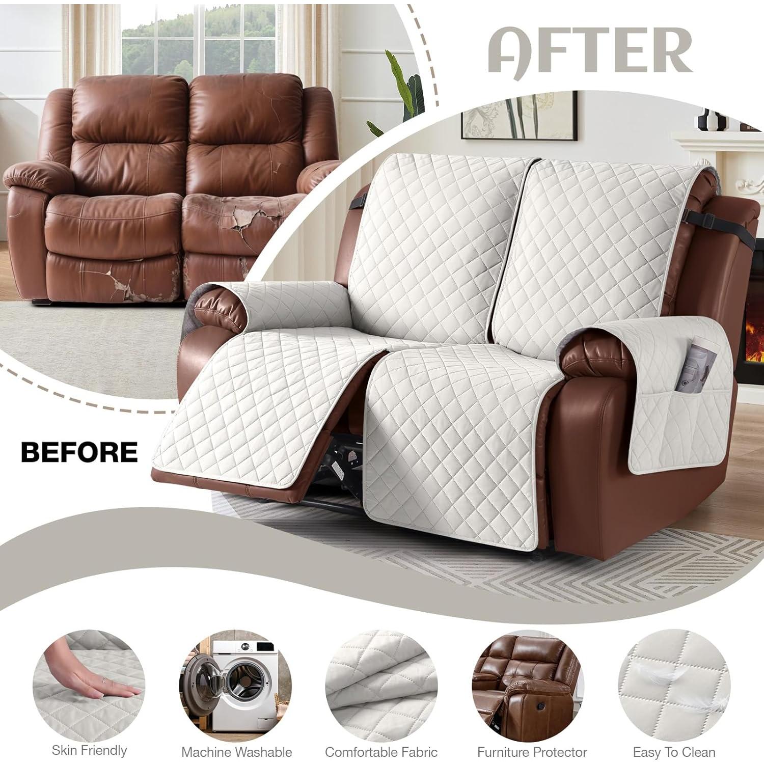 Cubierta Impermeable KinCam para Loveseat Reclinable 2 Asientos Beige