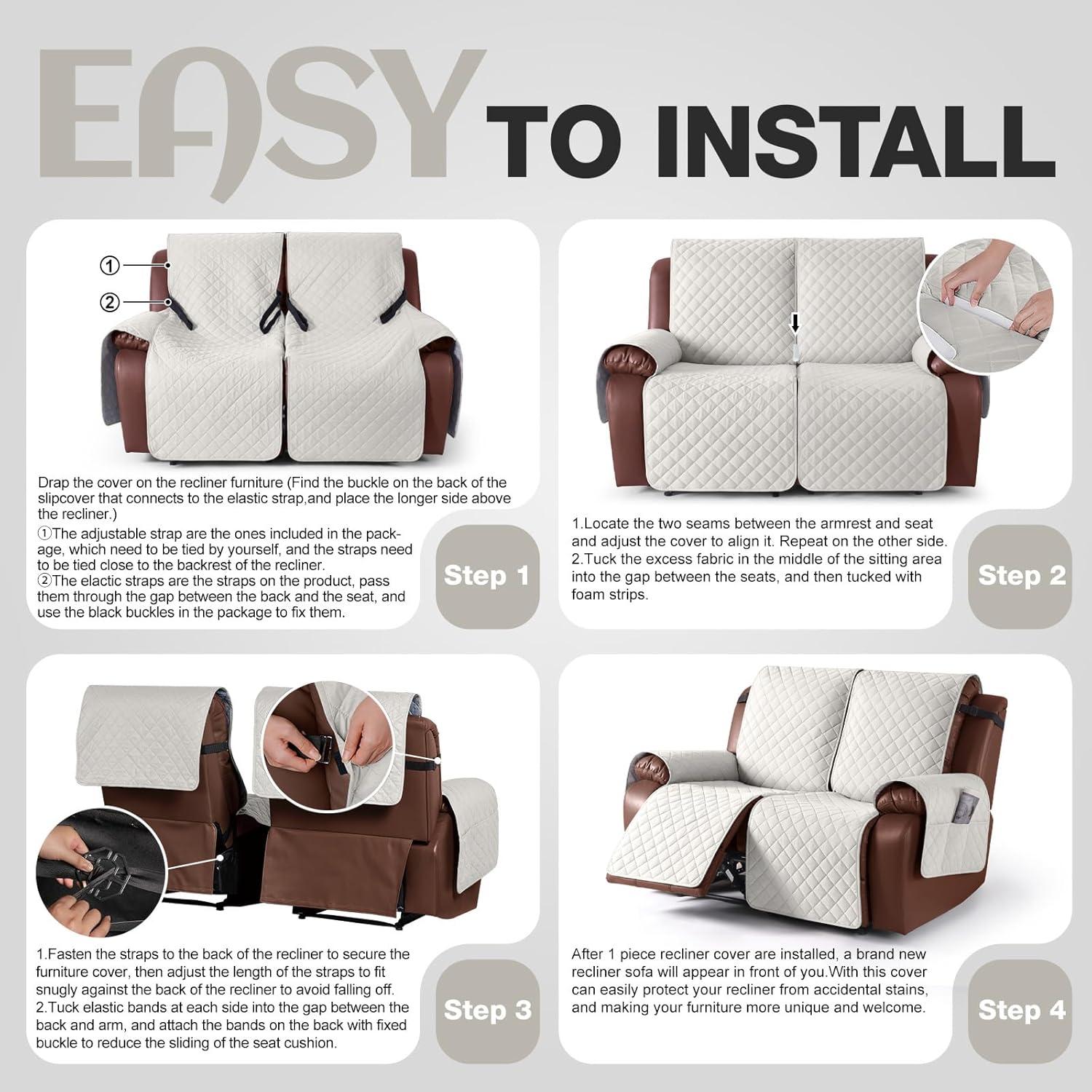 Cubierta Impermeable KinCam para Loveseat Reclinable 2 Asientos Beige