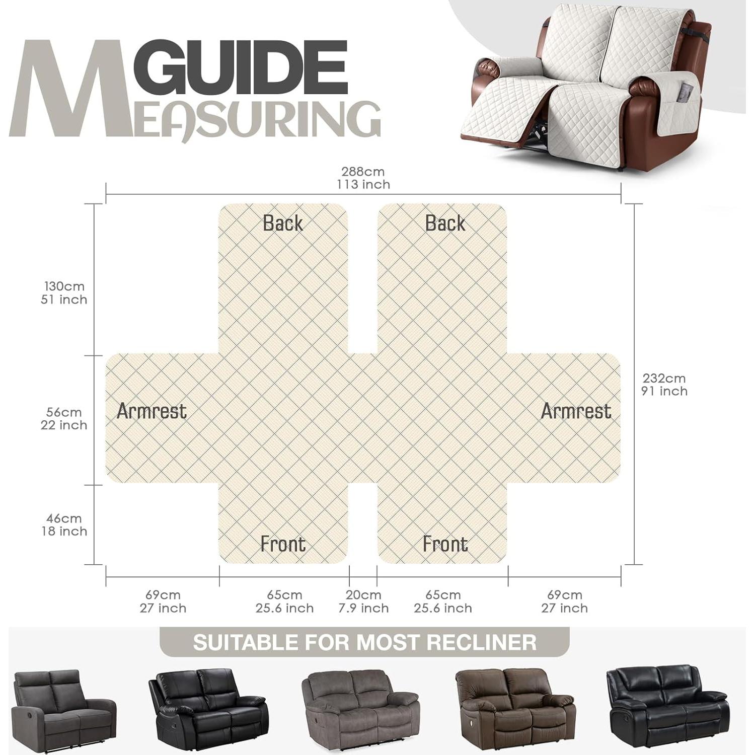 Cubierta Impermeable KinCam para Loveseat Reclinable 2 Asientos Beige