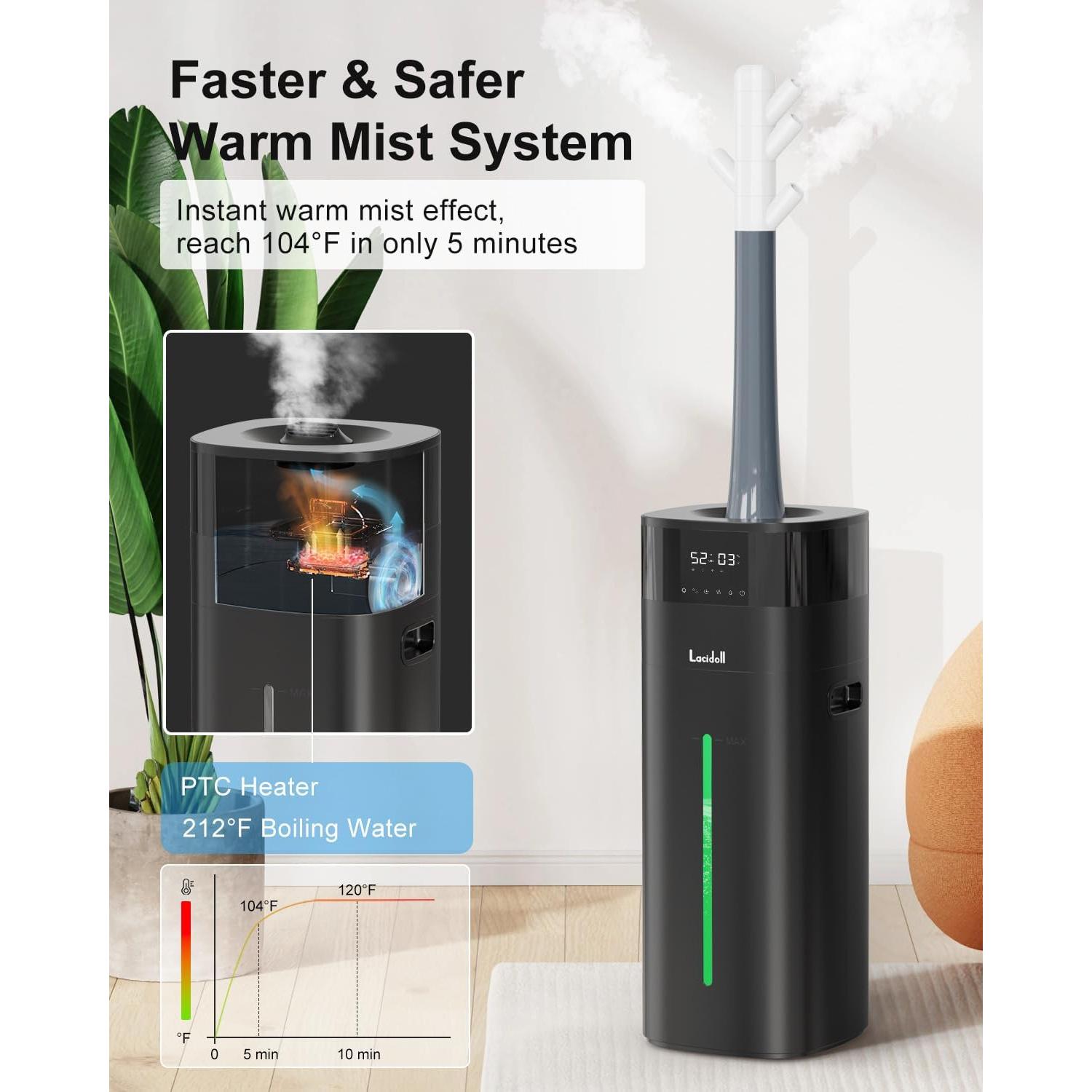 Humidificador Lacidoll 20L Vapor Frío y Caliente Negro