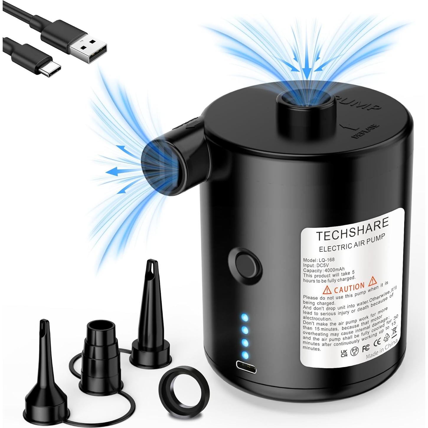 Bomba de aire eléctrica TECHSHARE LQ-168, 4000mAh, 0.29kg