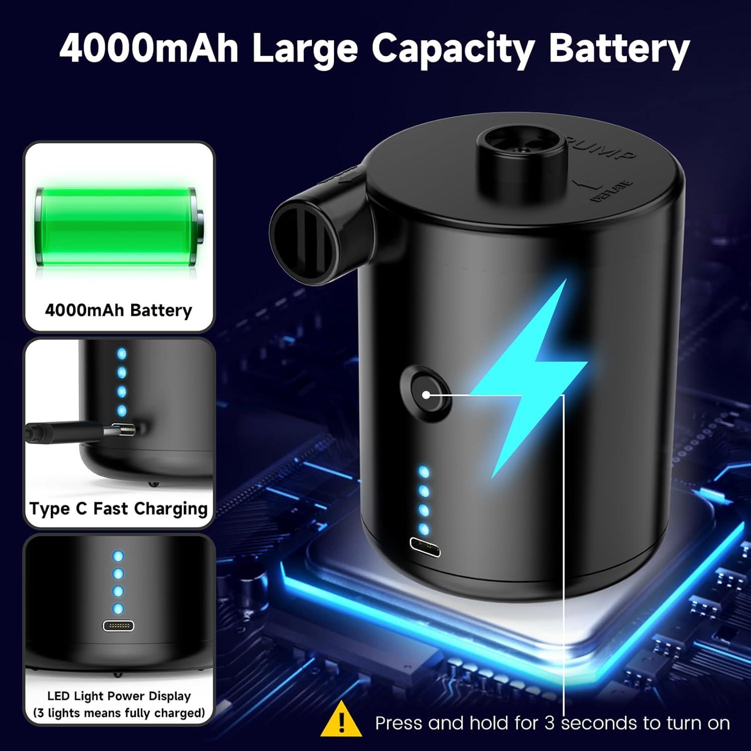Bomba de aire eléctrica TECHSHARE LQ-168, 4000mAh, 0.29kg