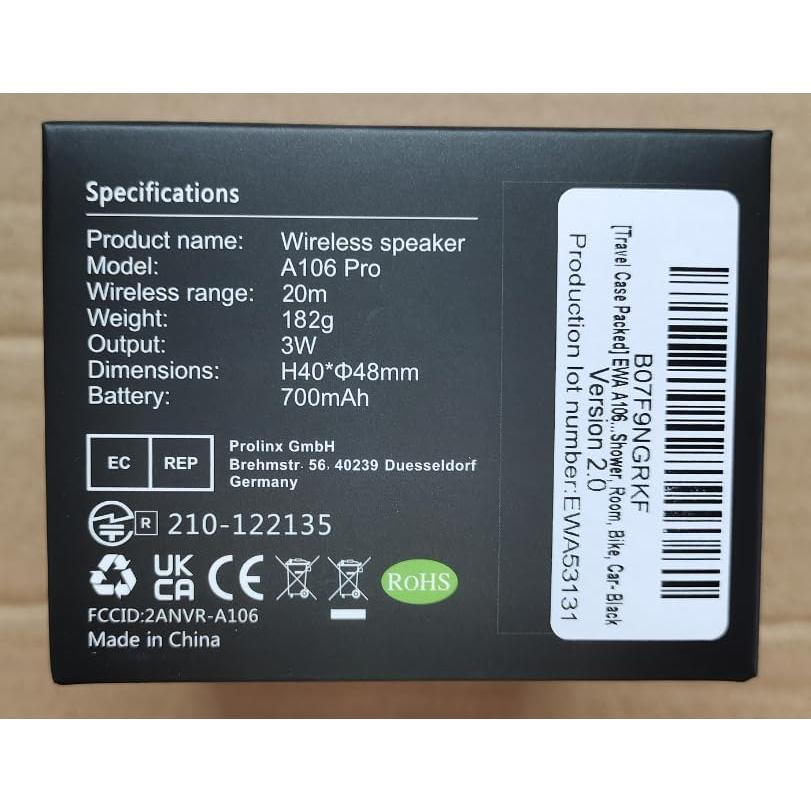 Altavoz Bluetooth EWA A106 Pro Impermeable Mini Negro