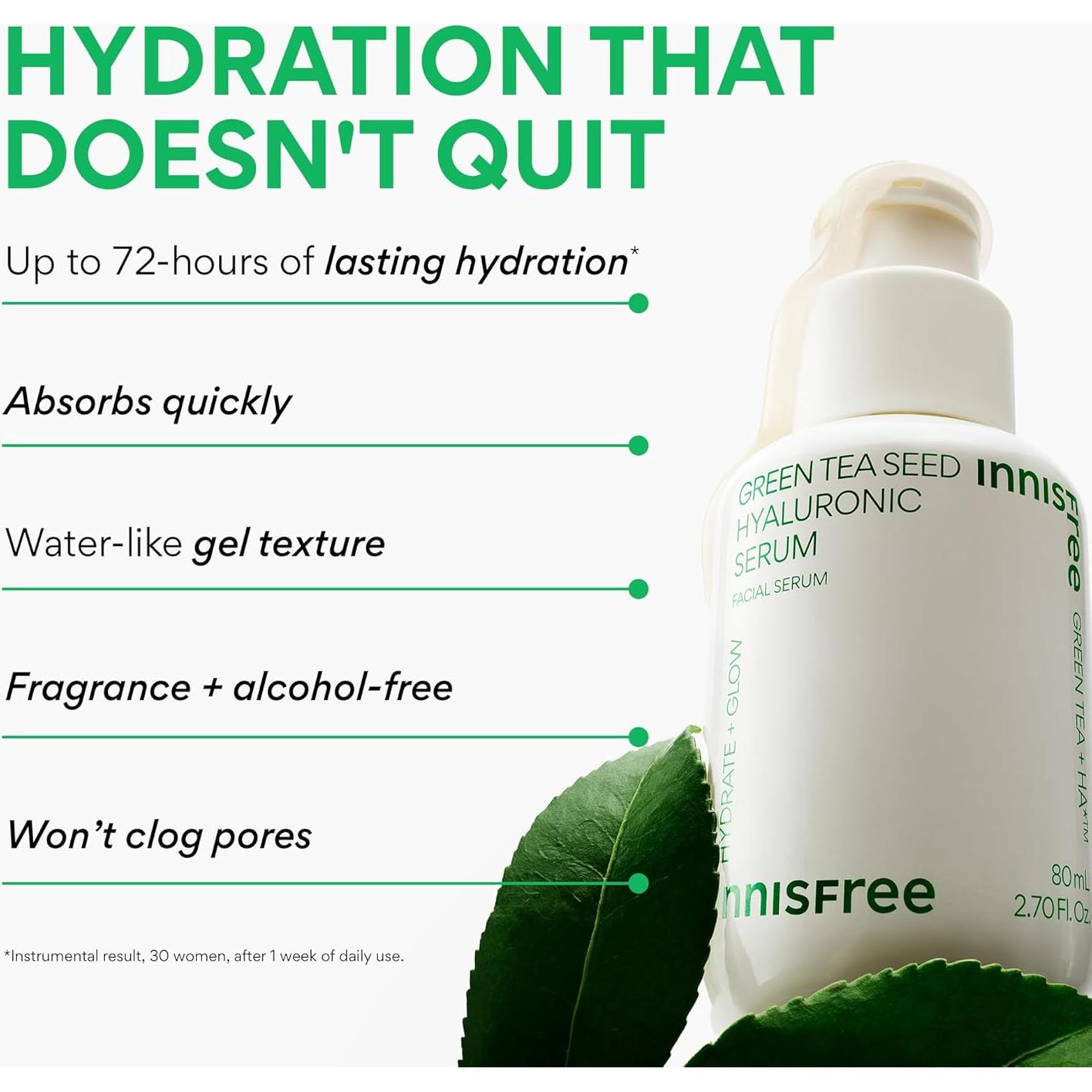 Suero Hialurónico Innisfree 80 ml con Té Verde y Niacinamida