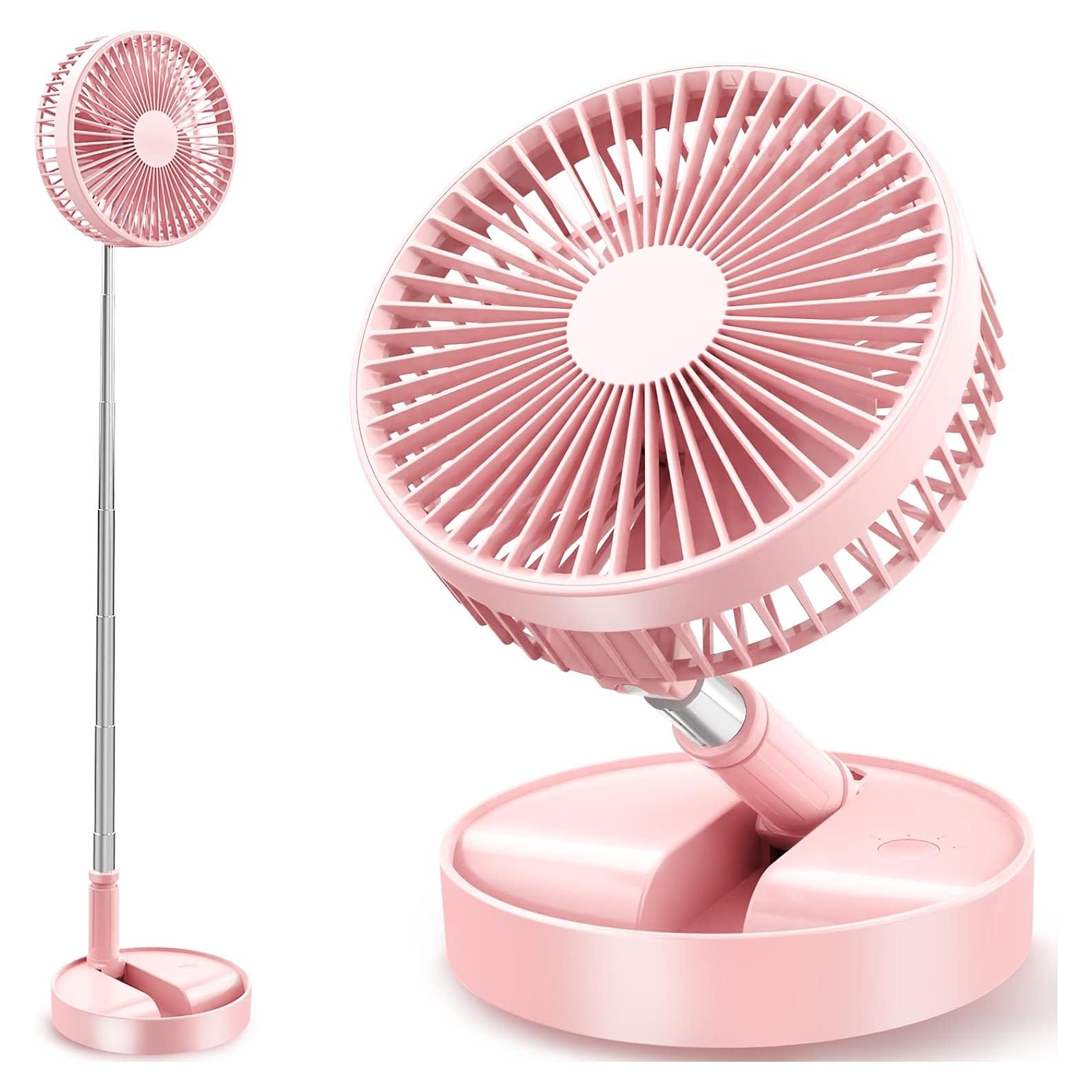Ventilador Plegable Recargable QUALORI Rosa 7200mAh 36.8-101.6cm