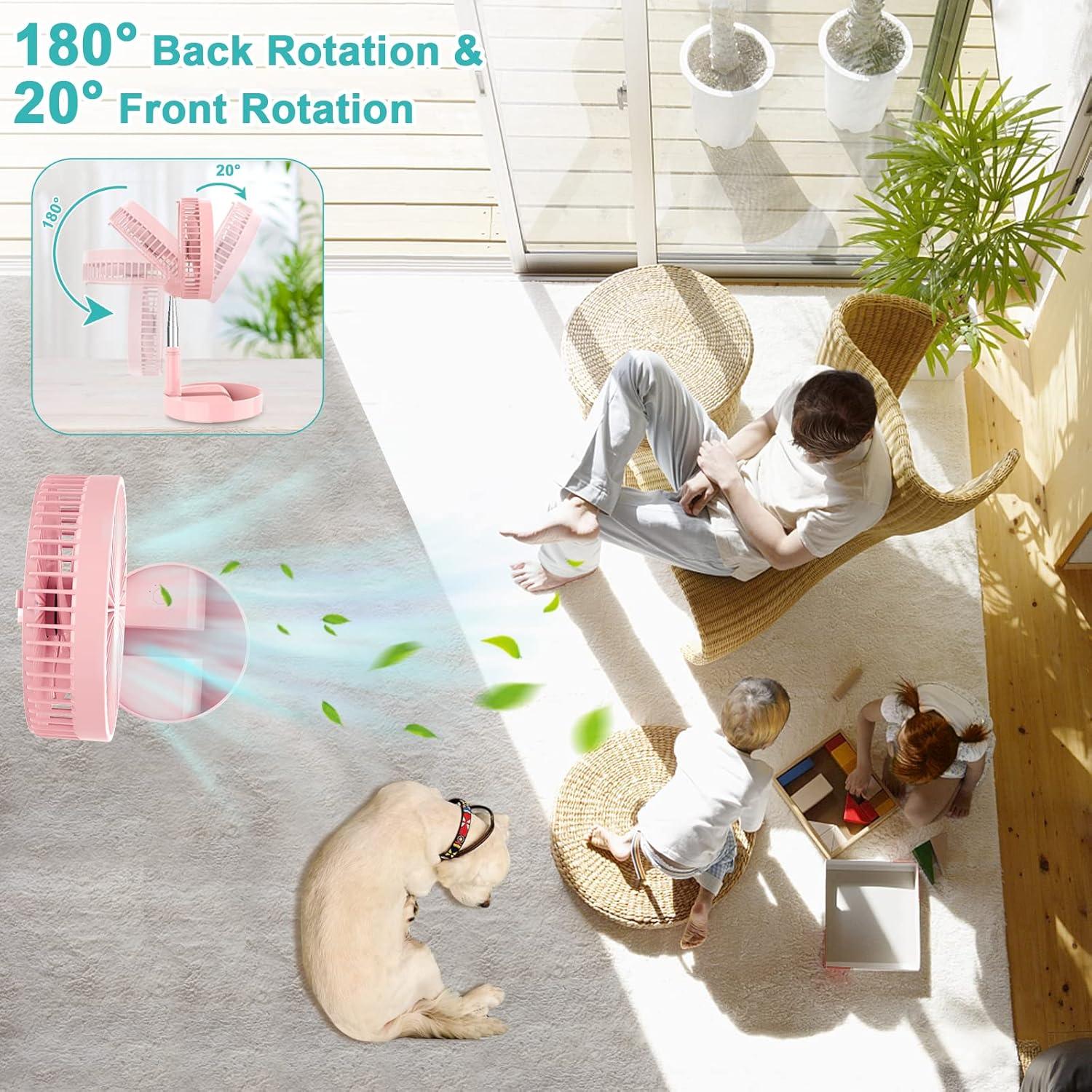 Ventilador Plegable Recargable QUALORI Rosa 7200mAh 36.8-101.6cm