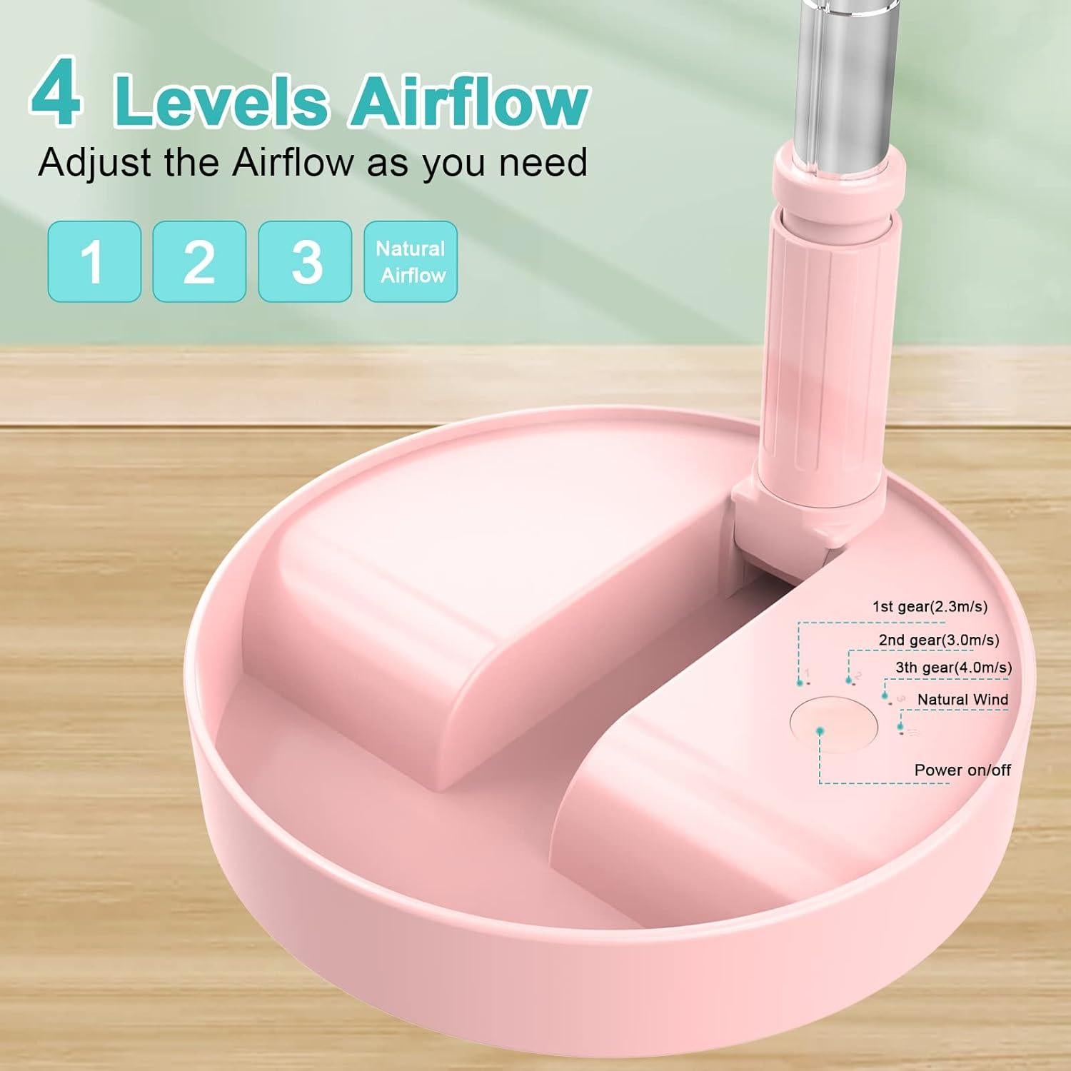 Ventilador Plegable Recargable QUALORI Rosa 7200mAh 36.8-101.6cm