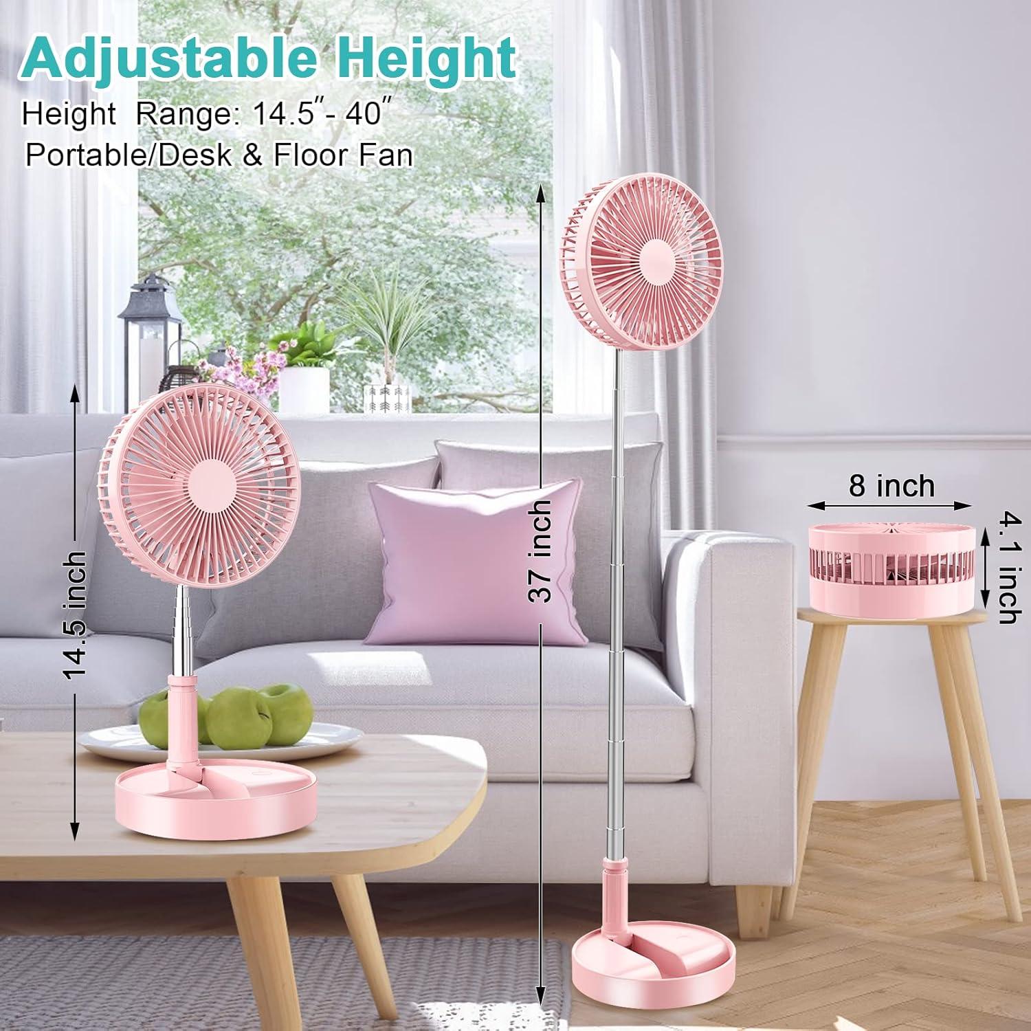 Ventilador Plegable Recargable QUALORI Rosa 7200mAh 36.8-101.6cm