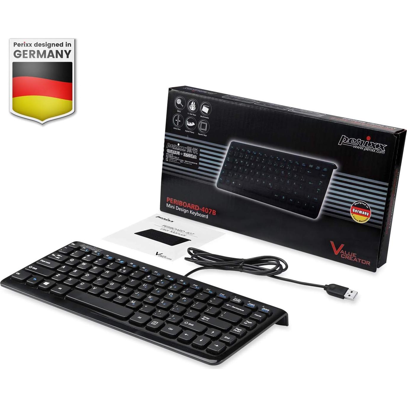 Teclado Mini USB Perixx PERIBOARD-407B - Negro Brillante