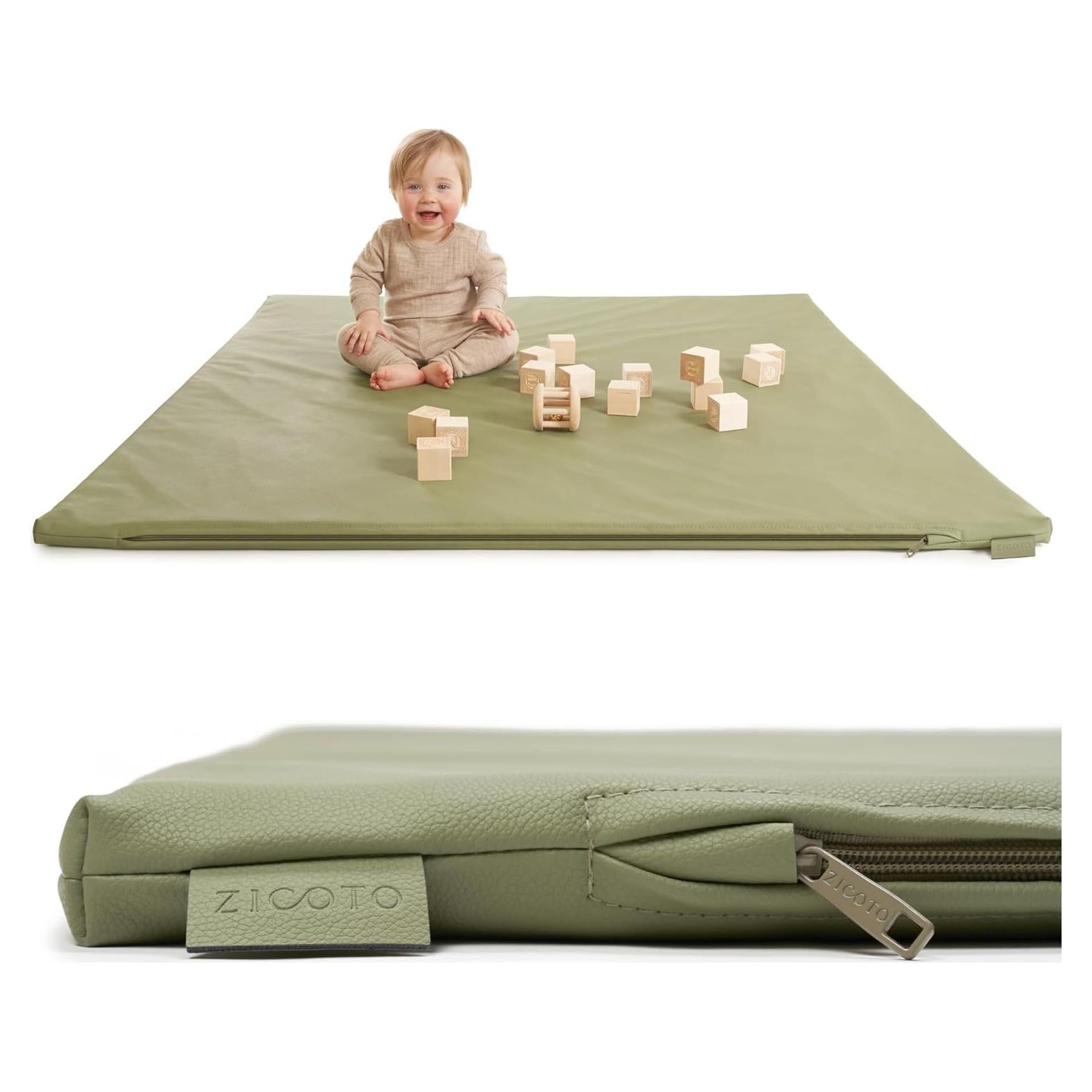 Alfombra de Juego ZICOTOs Verde Salvia - Acolchada y Vegana