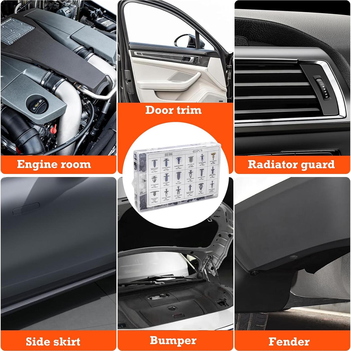 Kit de Clips y Sujetadores para Automóviles 415 Piezas - Nylon