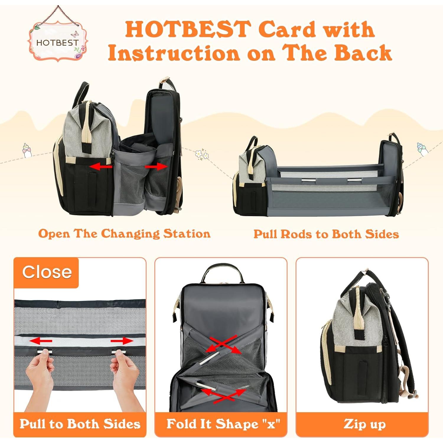 Mochila para Pañales HOTBEST Grande 53L Negro Gris