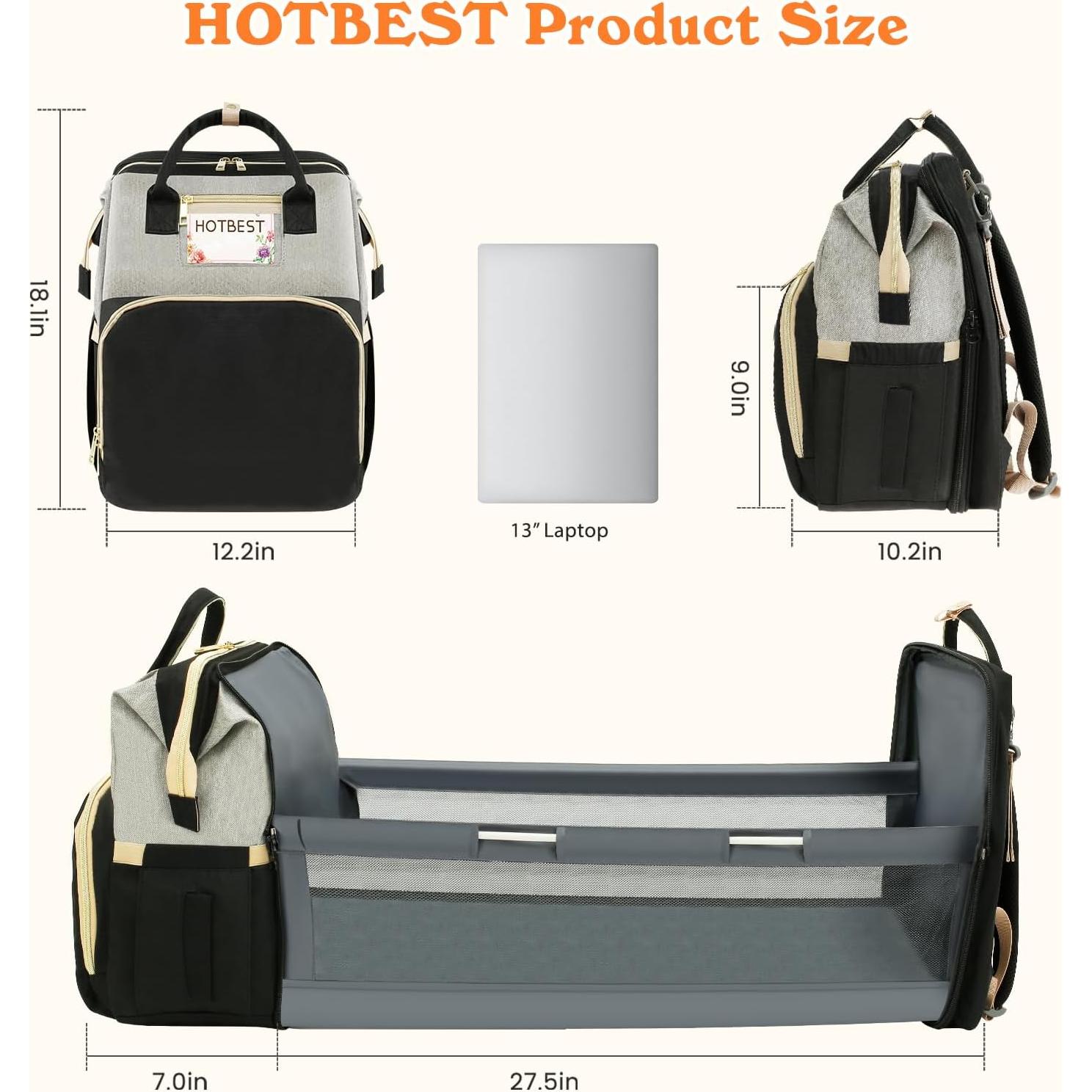 Mochila para Pañales HOTBEST Grande 53L Negro Gris