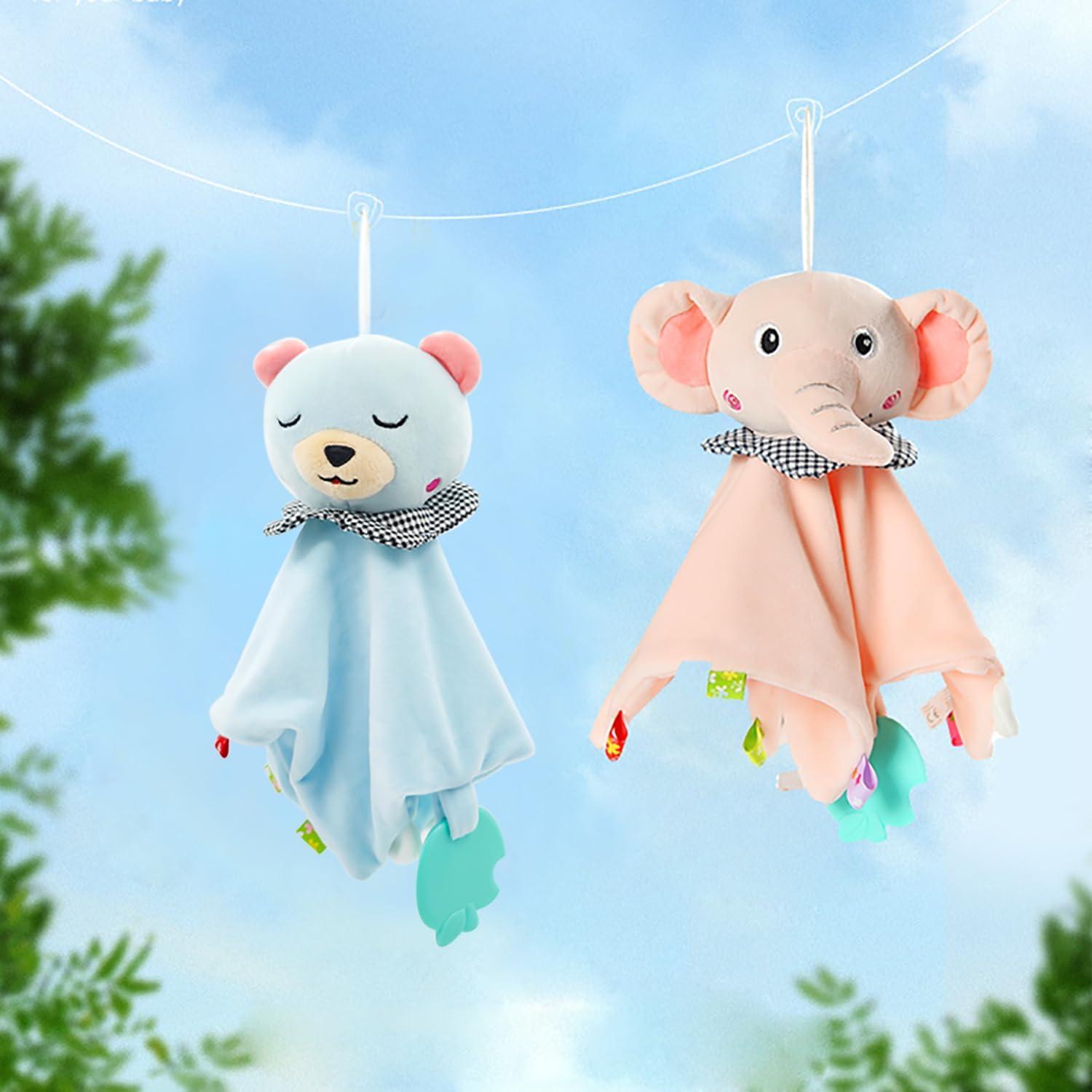 Infant Baby Stuffed Animal Activity Soft Toys with Multi-Sensory Crinkle, Rattle and Textures, for Tummy Time Newborn 0-3-6-12 Months Boys, Girls, Elephants