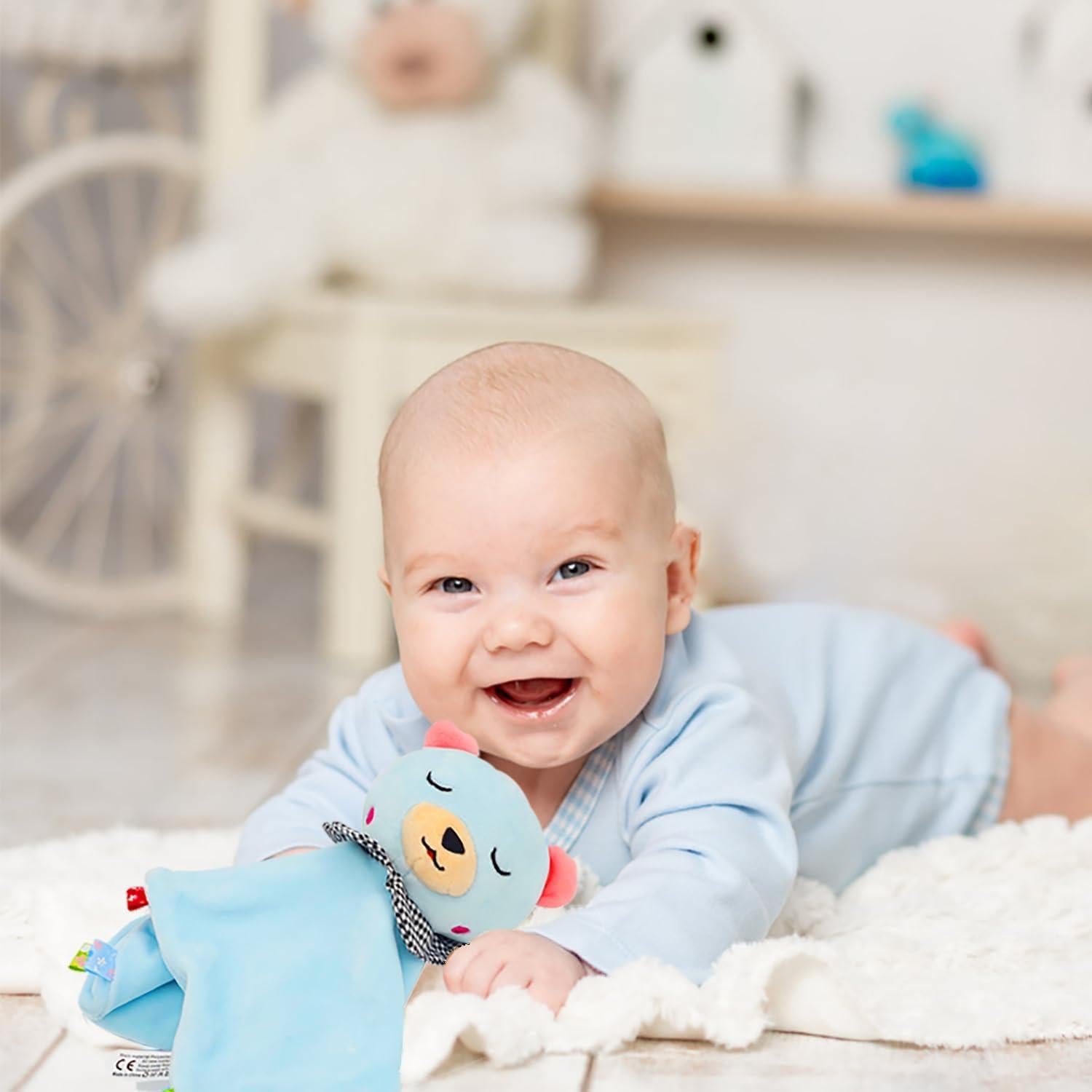 Infant Baby Stuffed Animal Activity Soft Toys with Multi-Sensory Crinkle, Rattle and Textures, for Tummy Time Newborn 0-3-6-12 Months Boys, Girls, Elephants