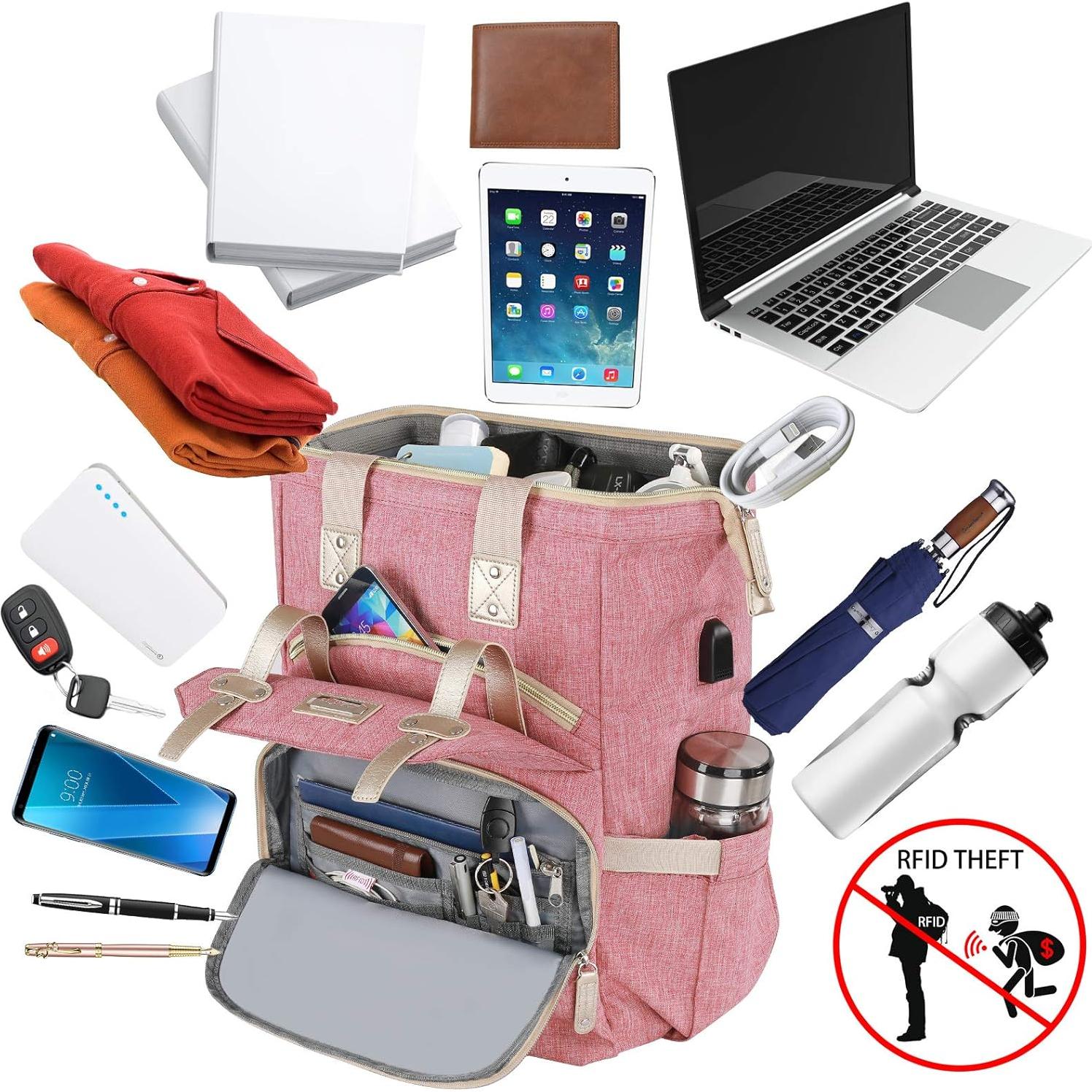 Mochila FALANKO Rosa 15.6" USB Acolchada Resistente Agua