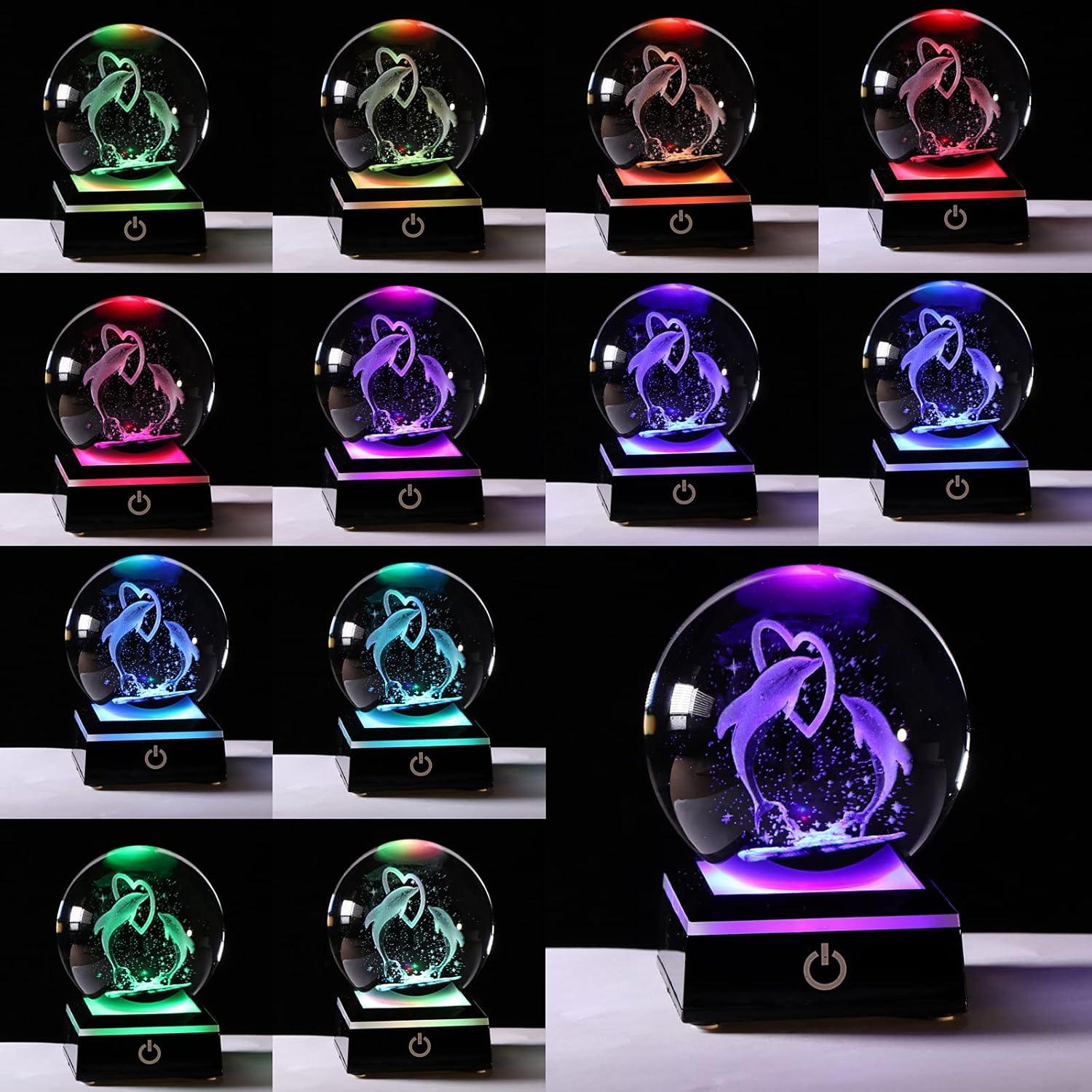 Figuras de Cristal 3D Qianwei con Delfines - Decoración LED