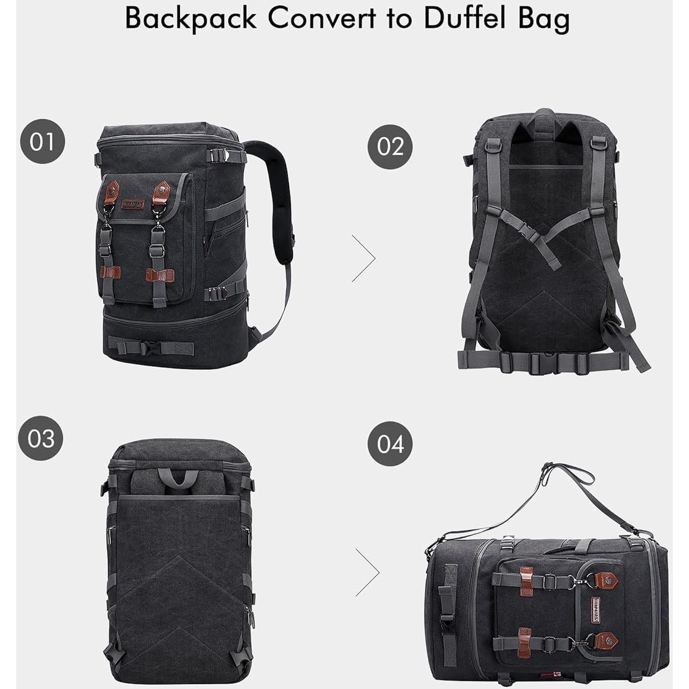 Mochila de Viaje WITZMAN Lona Negra 30.48x53.34x17.78cm