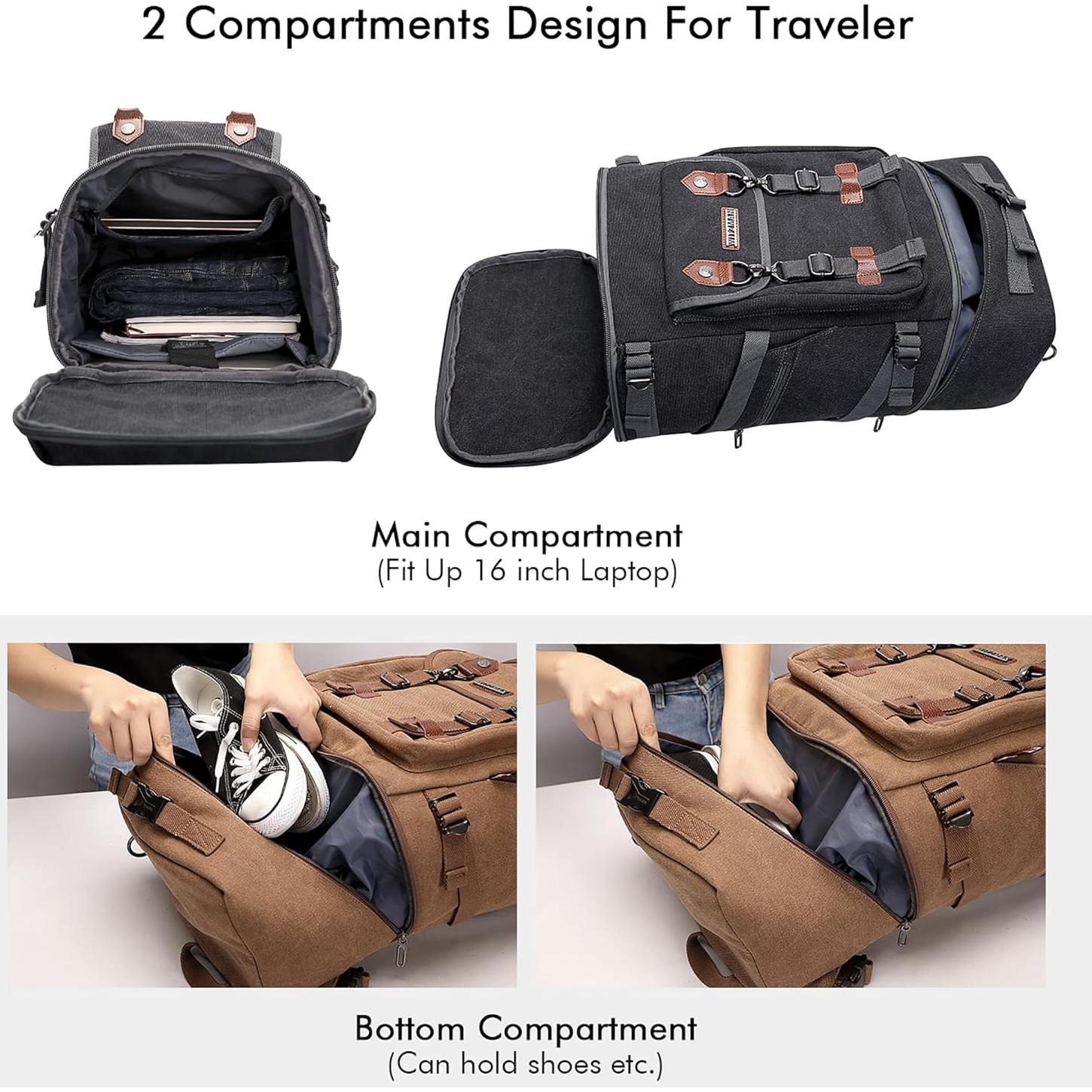 Mochila de Viaje WITZMAN Lona Negra 30.48x53.34x17.78cm