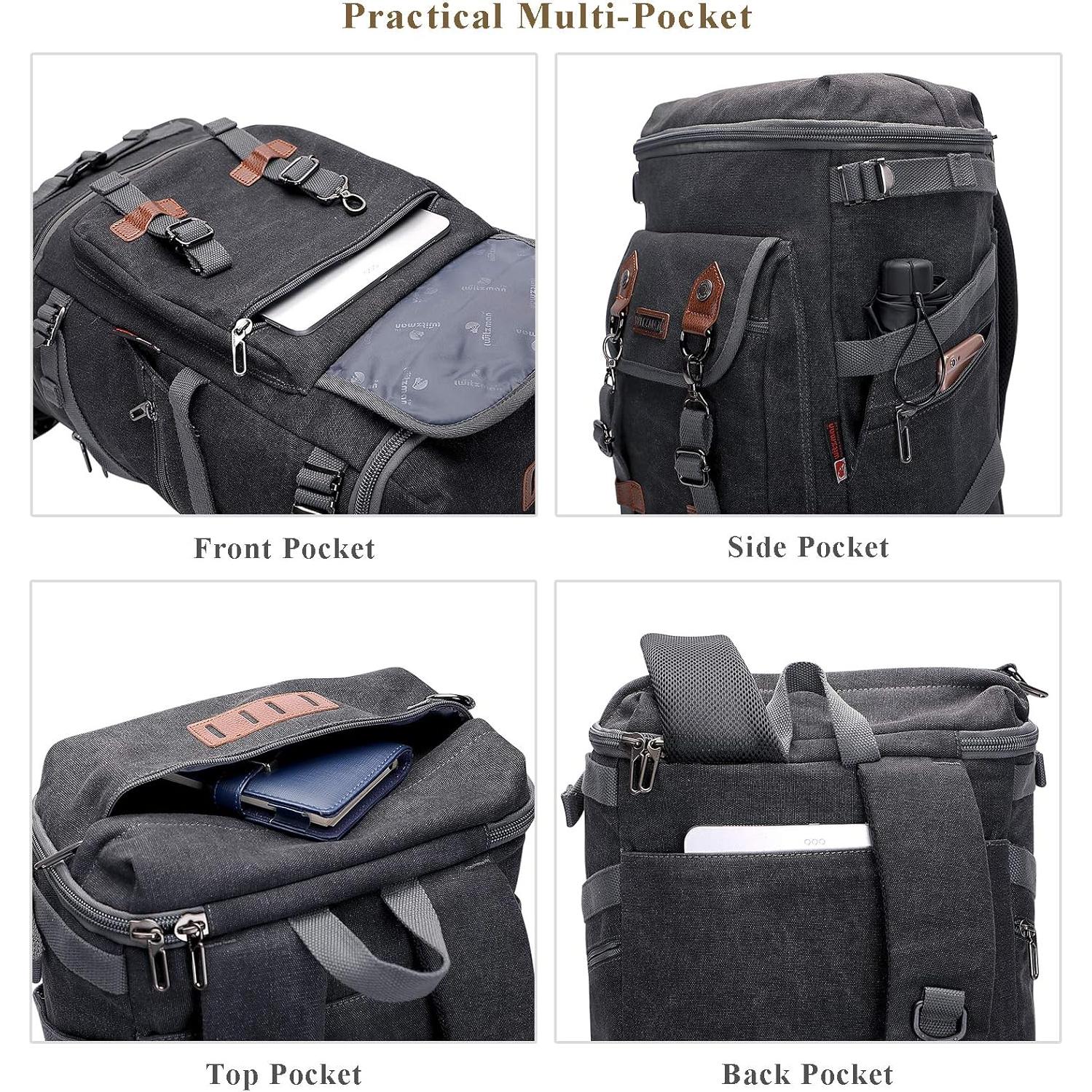 Mochila de Viaje WITZMAN Lona Negra 30.48x53.34x17.78cm