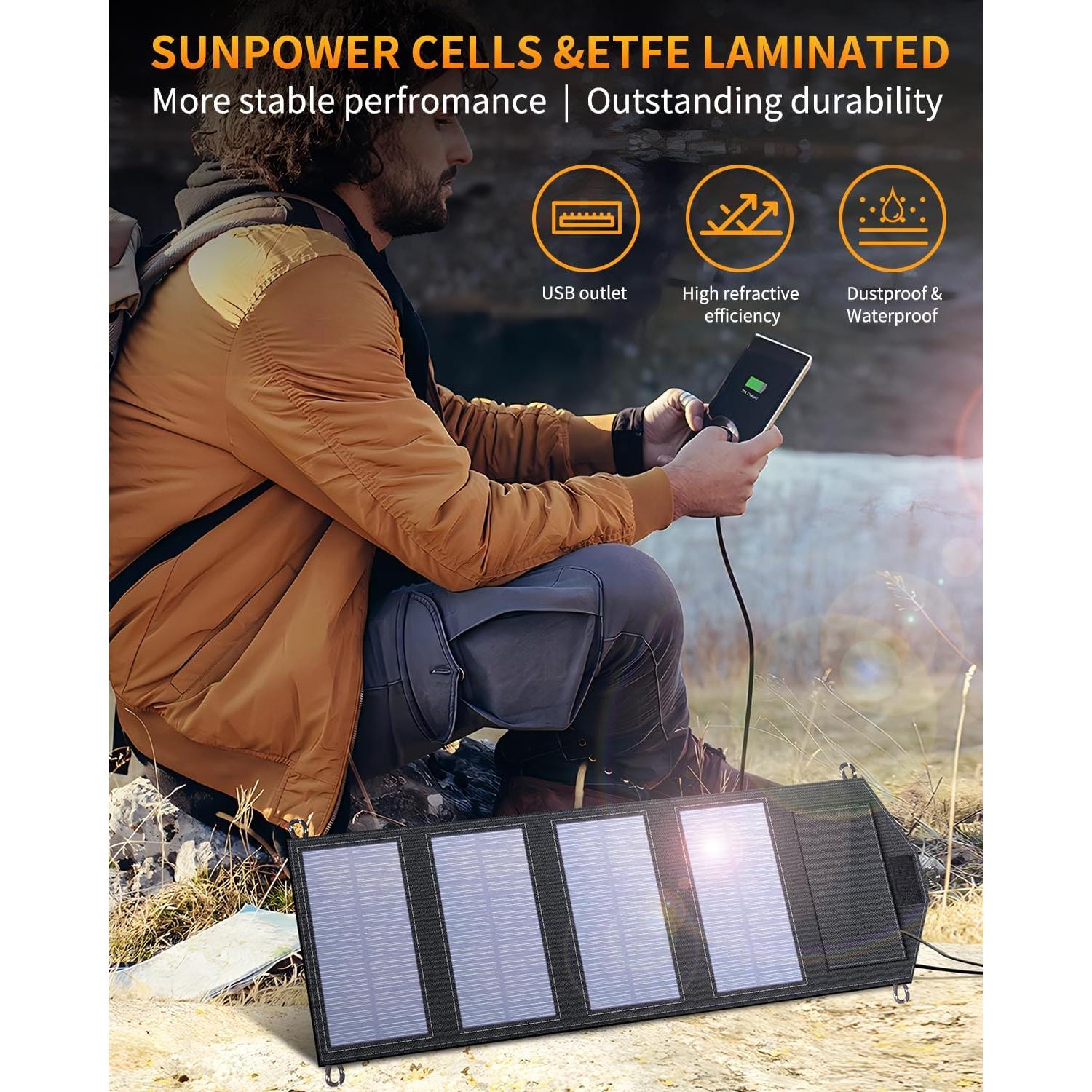 35W Portable Solar Panel,Foldable Solar Charger with 5V/3A USB Suitable for Mobile Phones, Tablets, and Power Banks Suitable for RVs, Backpacks, and Hiking Trips