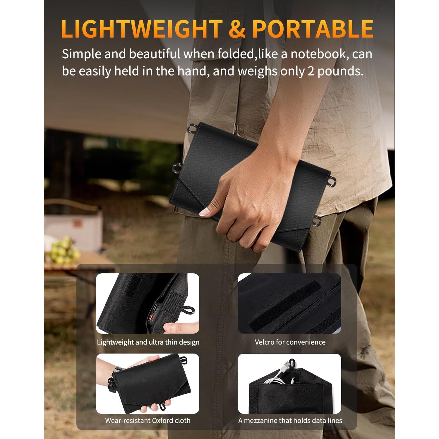 35W Portable Solar Panel,Foldable Solar Charger with 5V/3A USB Suitable for Mobile Phones, Tablets, and Power Banks Suitable for RVs, Backpacks, and Hiking Trips