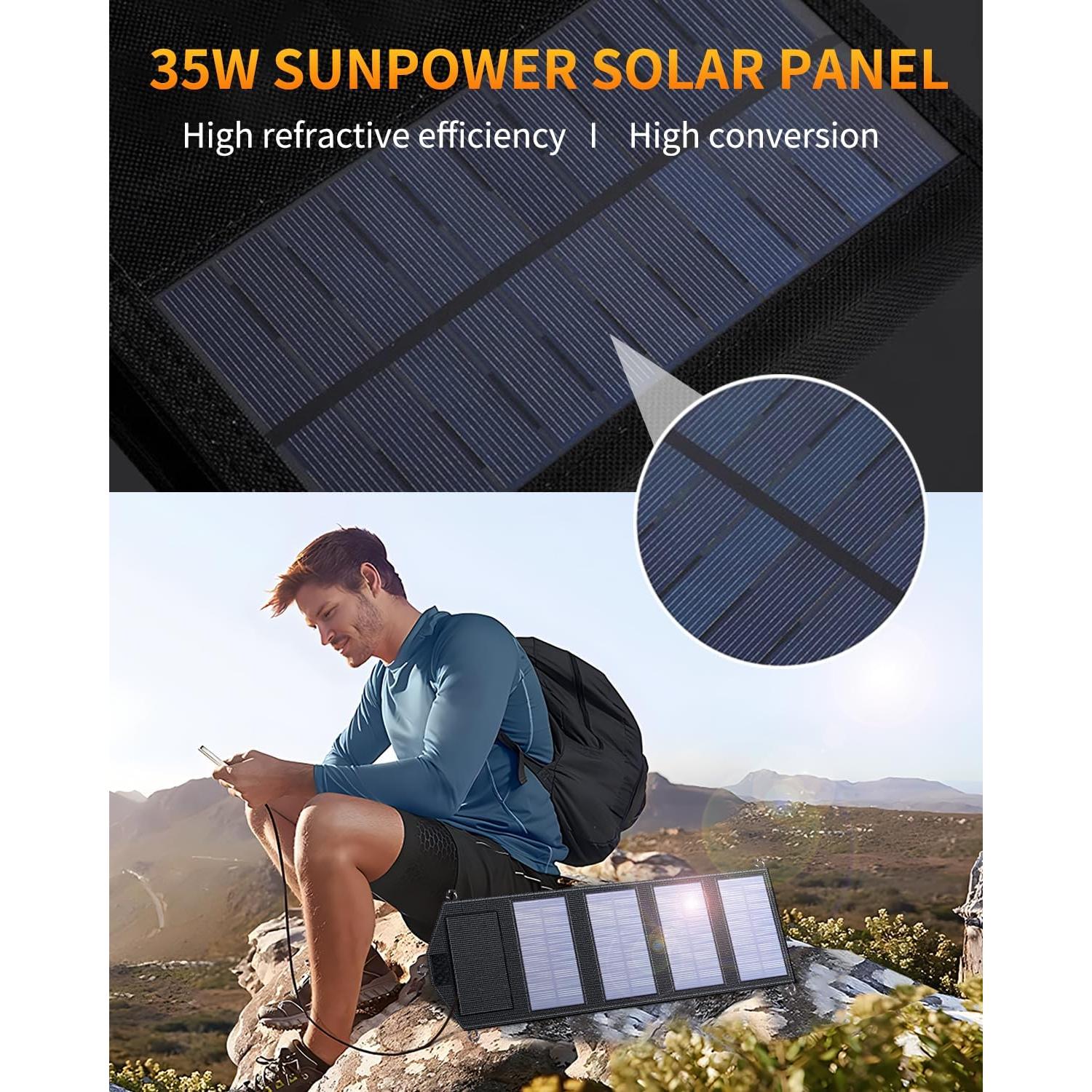 35W Portable Solar Panel,Foldable Solar Charger with 5V/3A USB Suitable for Mobile Phones, Tablets, and Power Banks Suitable for RVs, Backpacks, and Hiking Trips
