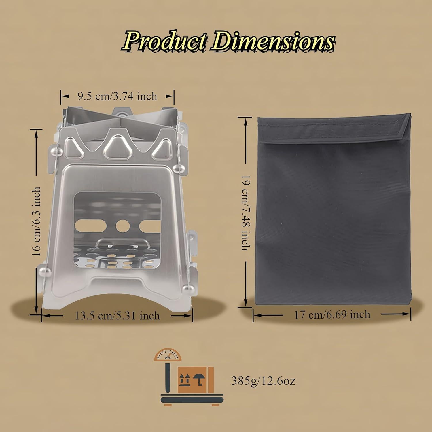 Estufa de Camping HOOFENI Plegable de Acero Inoxidable 16cm