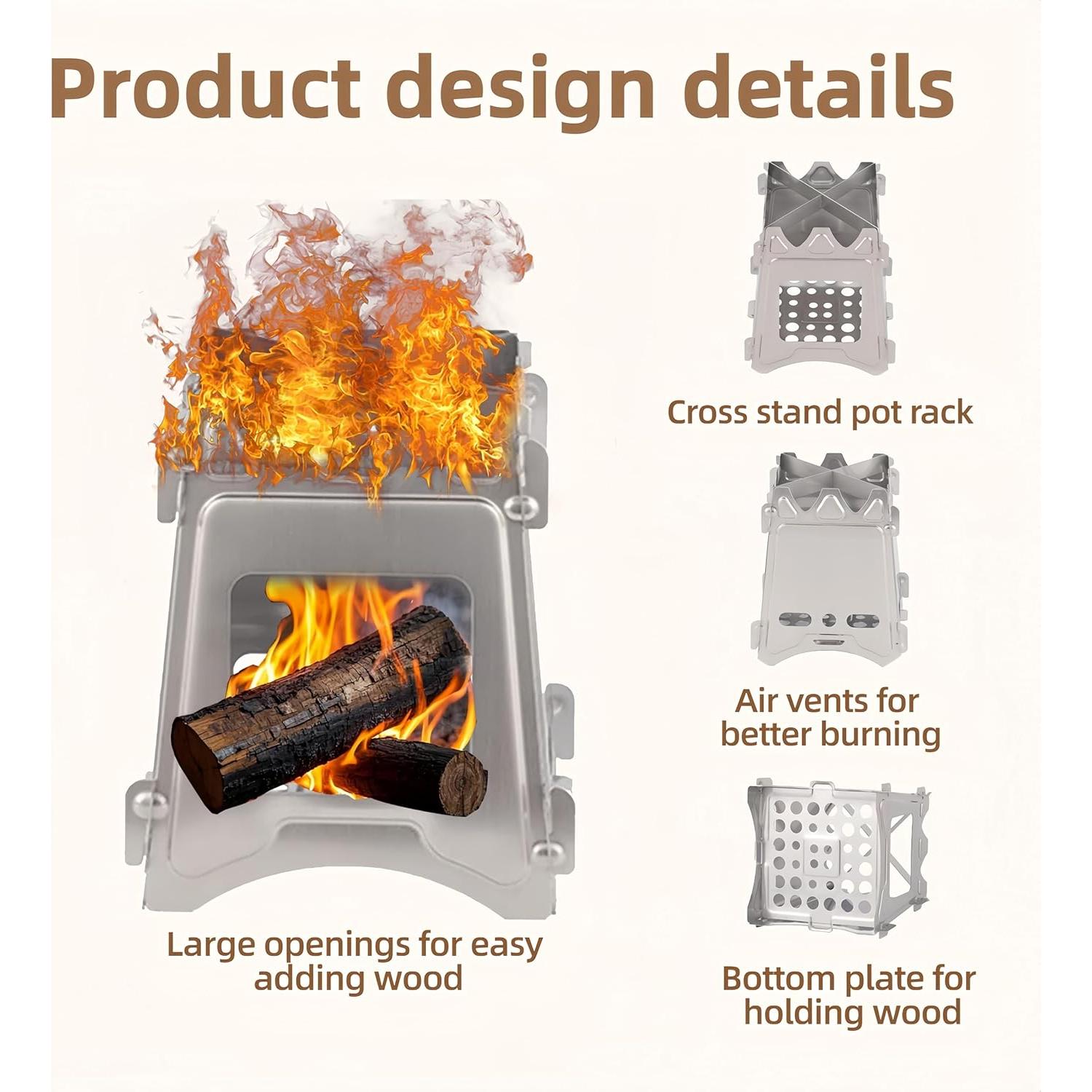 Estufa de Camping HOOFENI Plegable de Acero Inoxidable 16cm