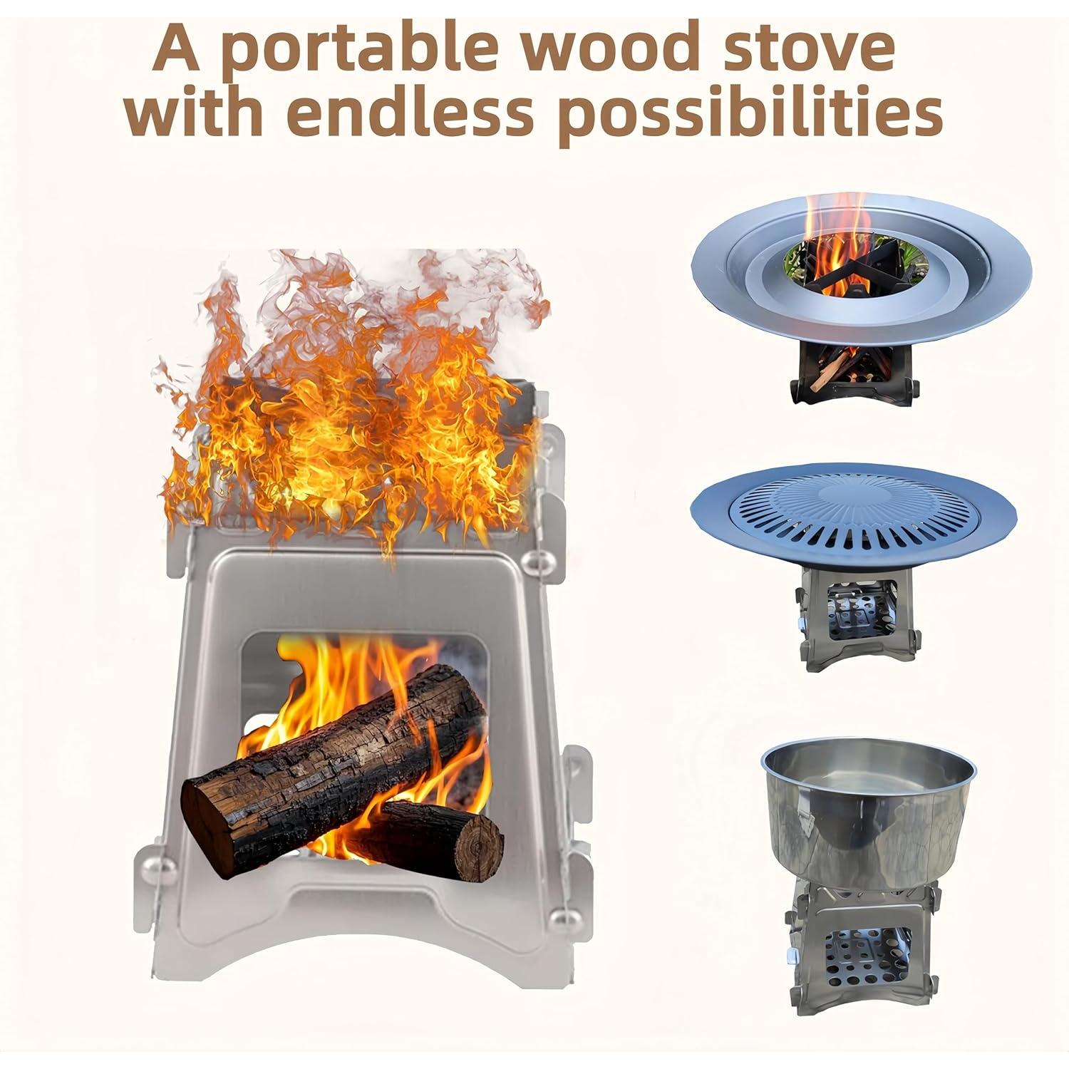 Estufa de Camping HOOFENI Plegable de Acero Inoxidable 16cm