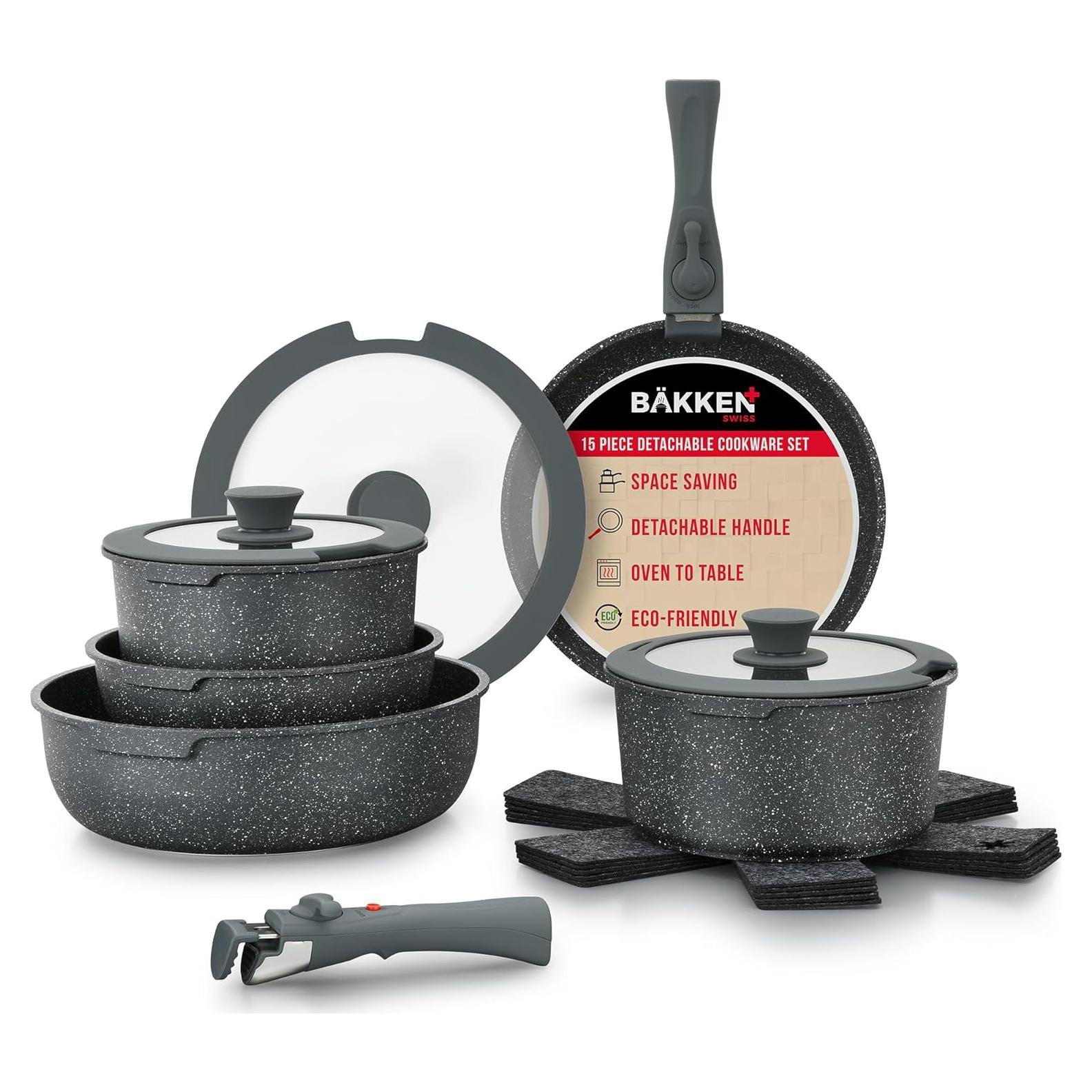 Juego de Utensilios de Cocina Bakken 15 Piezas Granito Negro