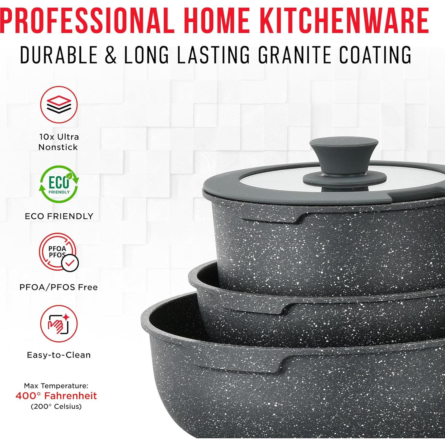 Juego de Utensilios de Cocina Bakken 15 Piezas Granito Negro