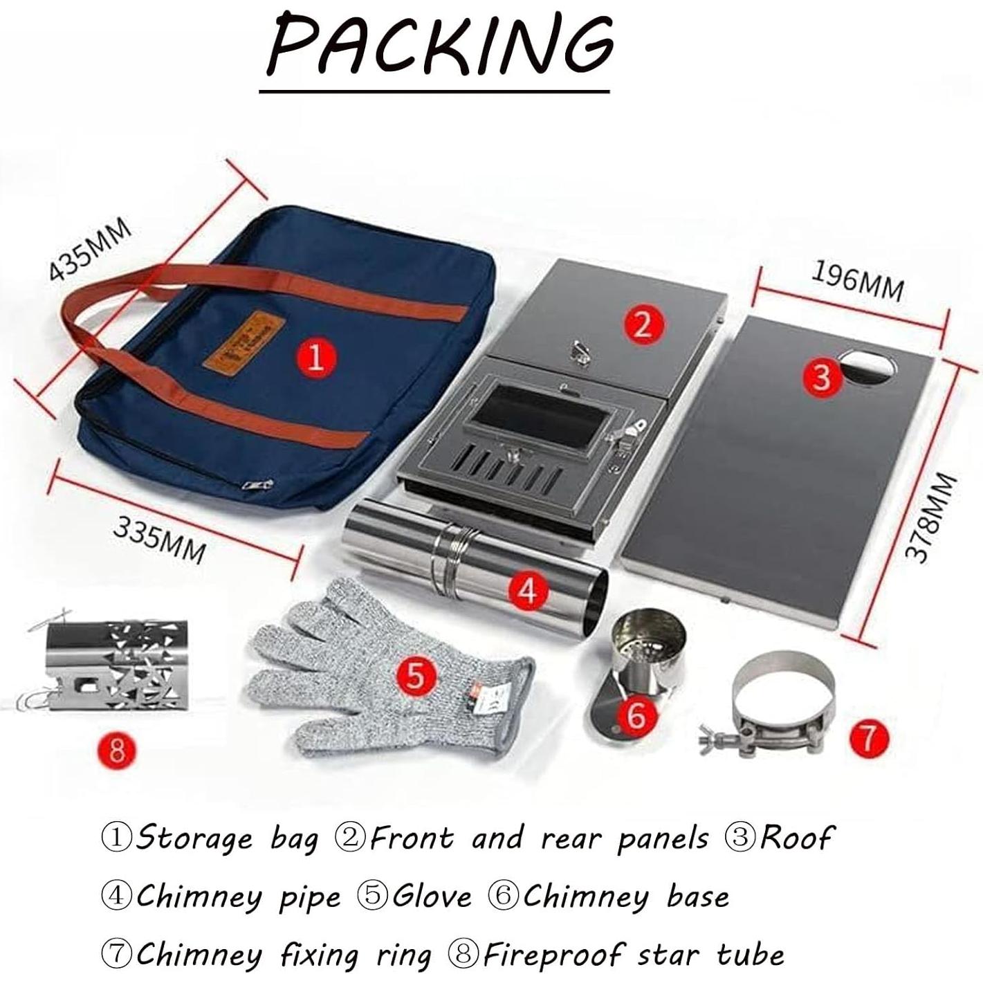 Estufa de leña Durikant portátil 37.8x19.6cm acero inoxidable