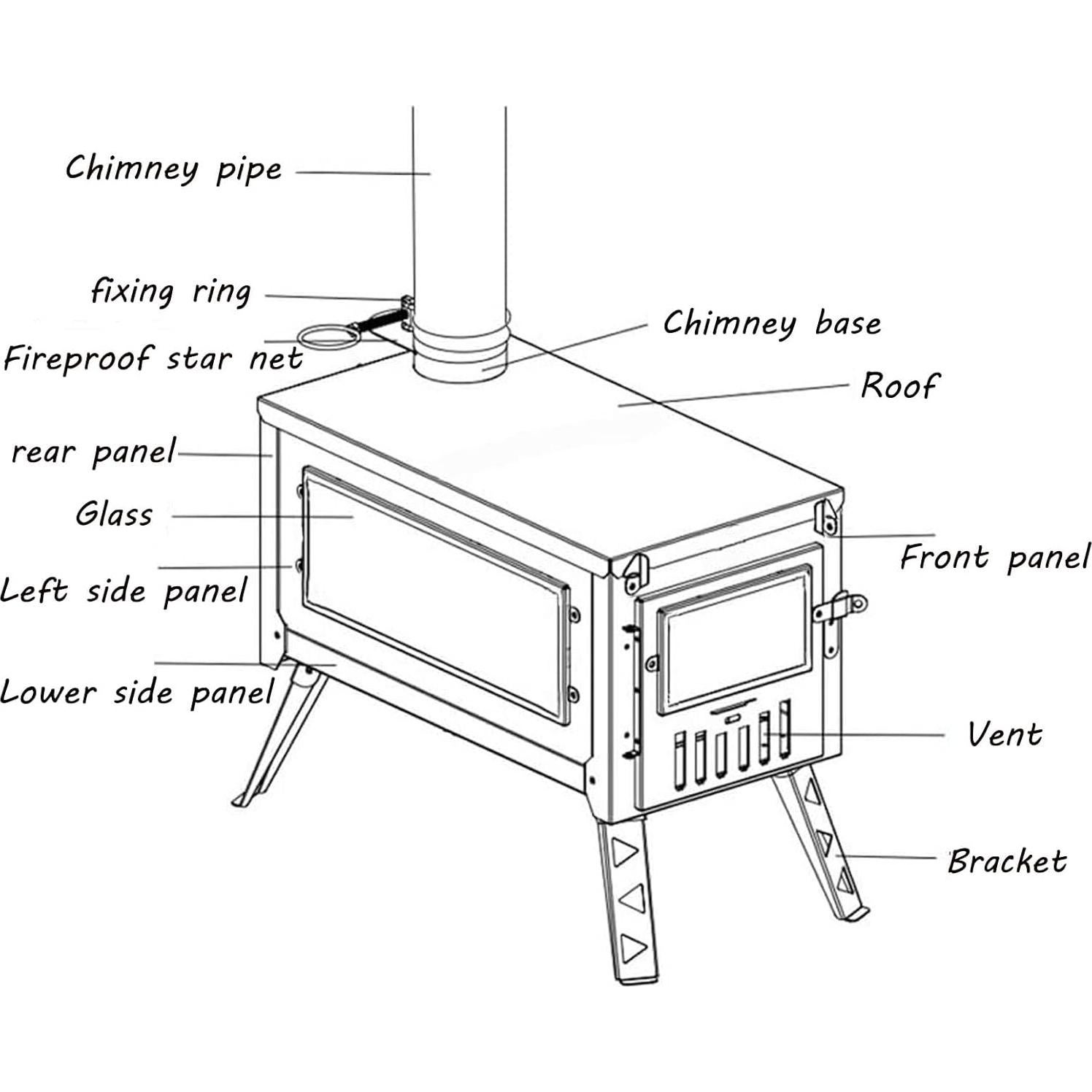 Estufa de leña Durikant portátil 37.8x19.6cm acero inoxidable