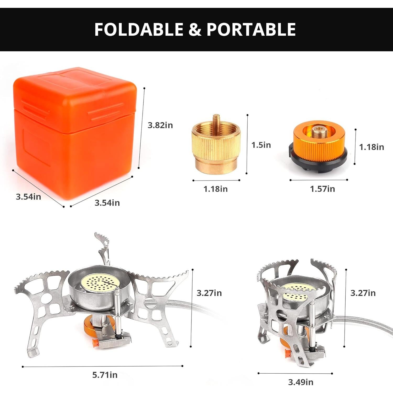 Camping Stove with Fuel Canister Adapter Portable Collapsible Gas Stove with Piezo Ignition-3900W-Lightweight-Windproof-Butane Adapter Camping and Backpacking Mini Stove Kit for Hiking