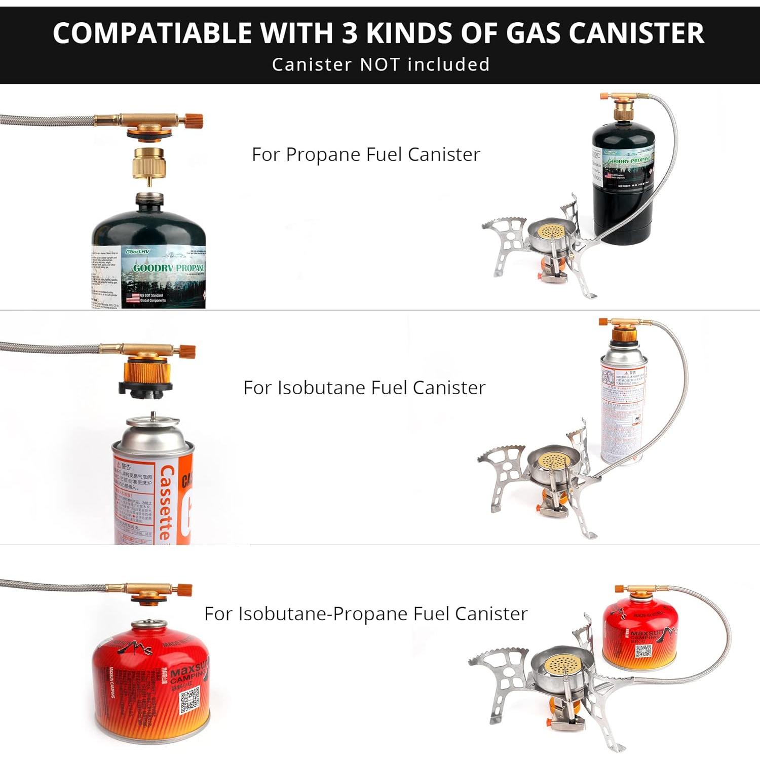Camping Stove with Fuel Canister Adapter Portable Collapsible Gas Stove with Piezo Ignition-3900W-Lightweight-Windproof-Butane Adapter Camping and Backpacking Mini Stove Kit for Hiking