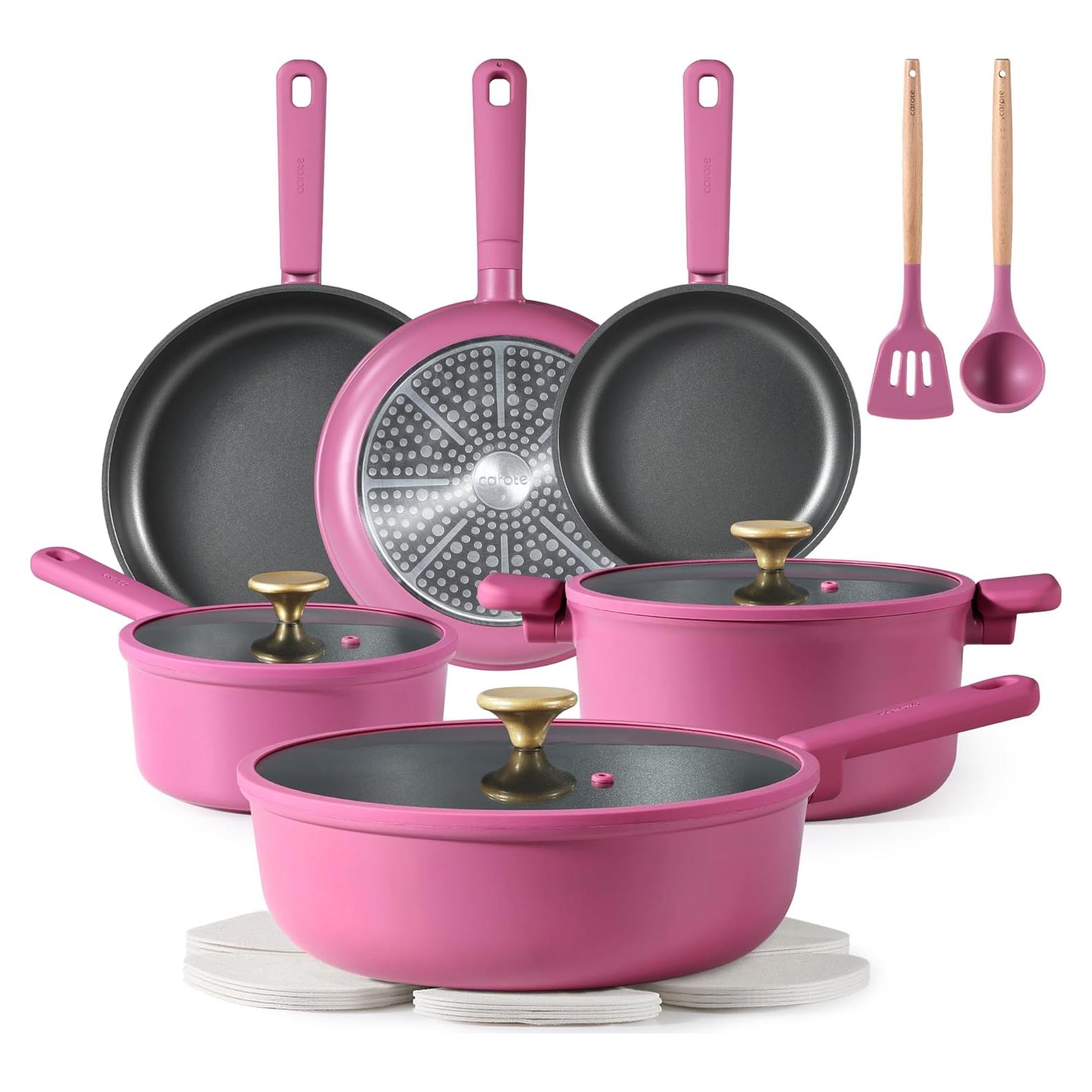 Juego de Ollas y Sartenes CAROTE 16 Piezas Rosa Claro