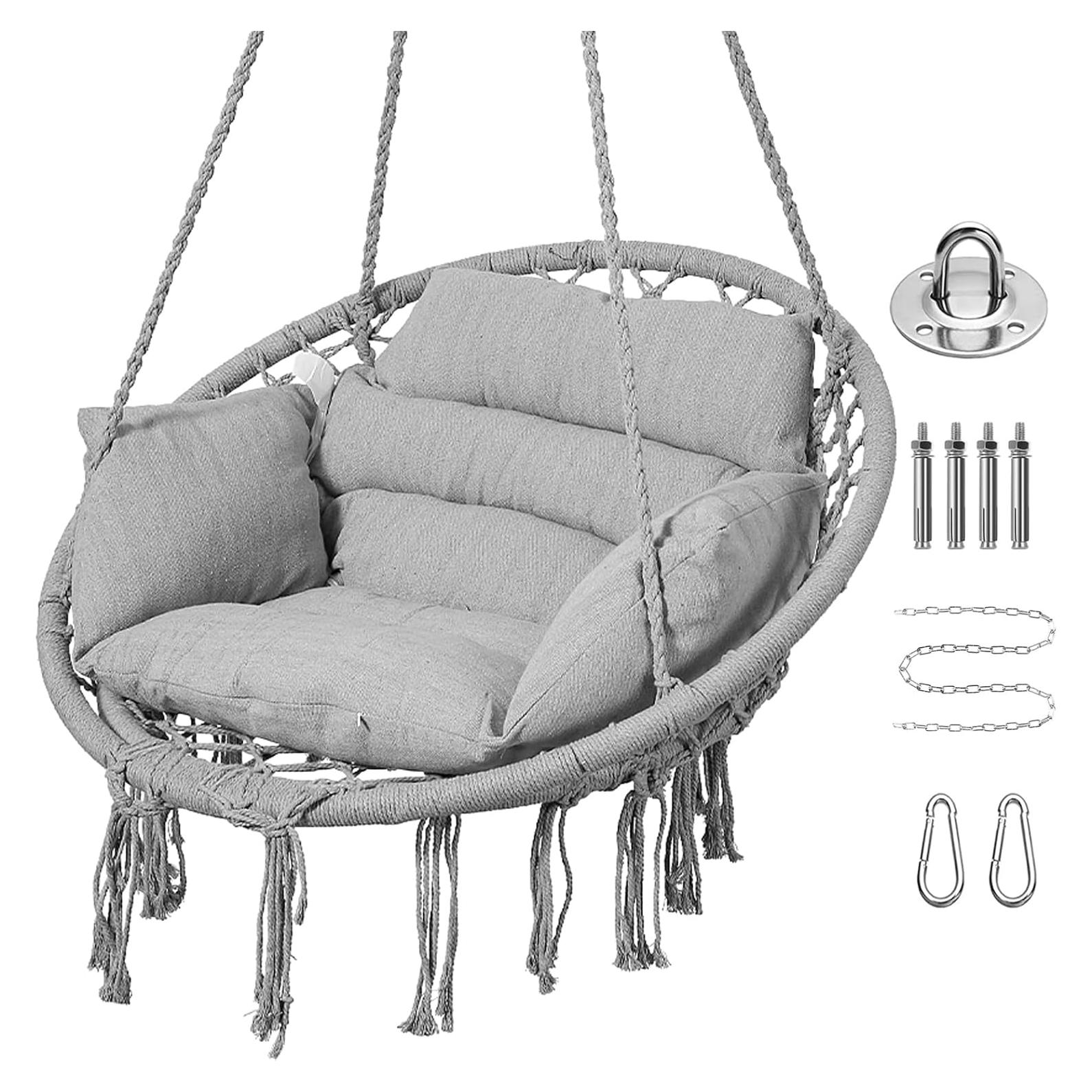 Silla Hamaca Goutime Gris con Cojín y Hardware Incluido