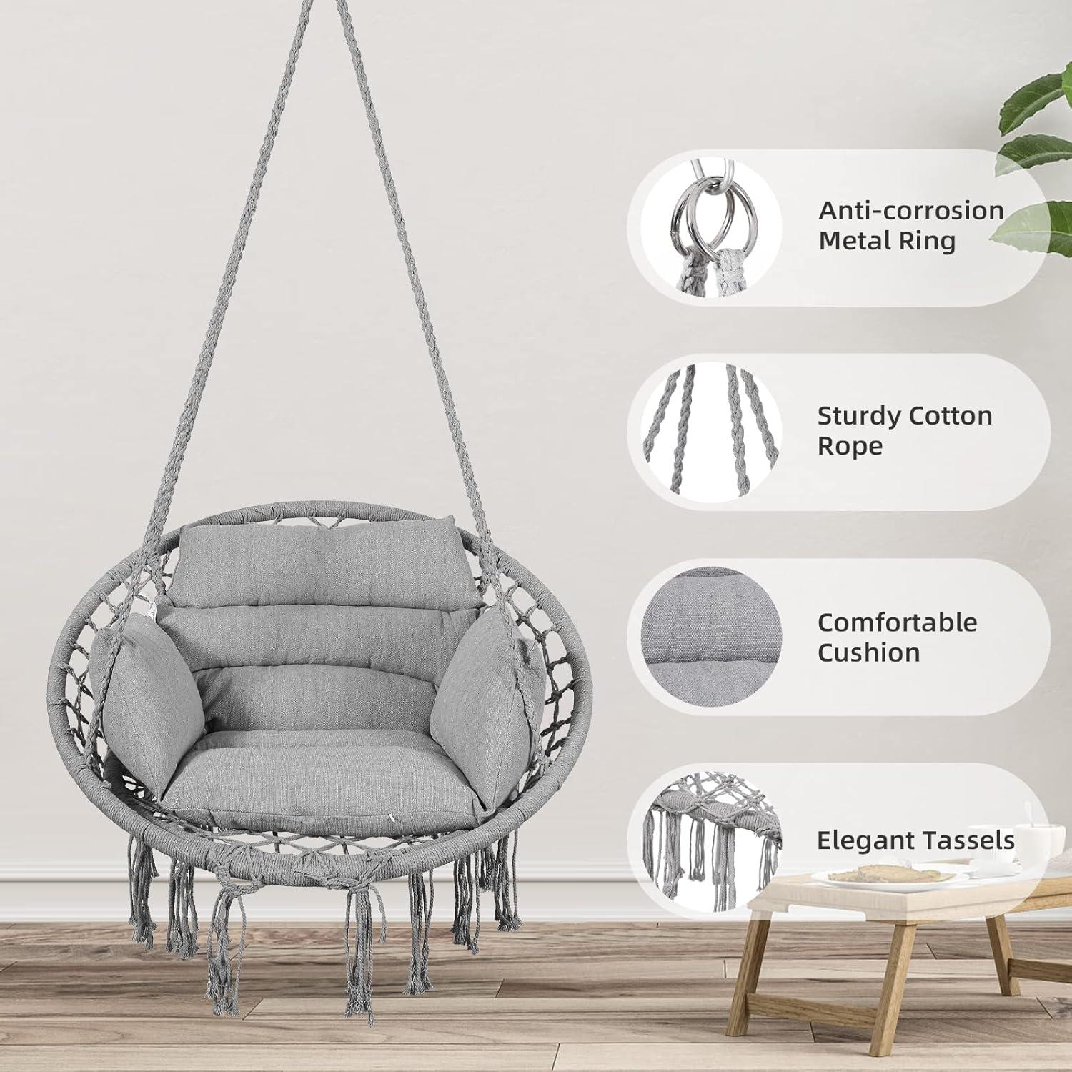 Silla Hamaca Goutime Gris con Cojín y Hardware Incluido