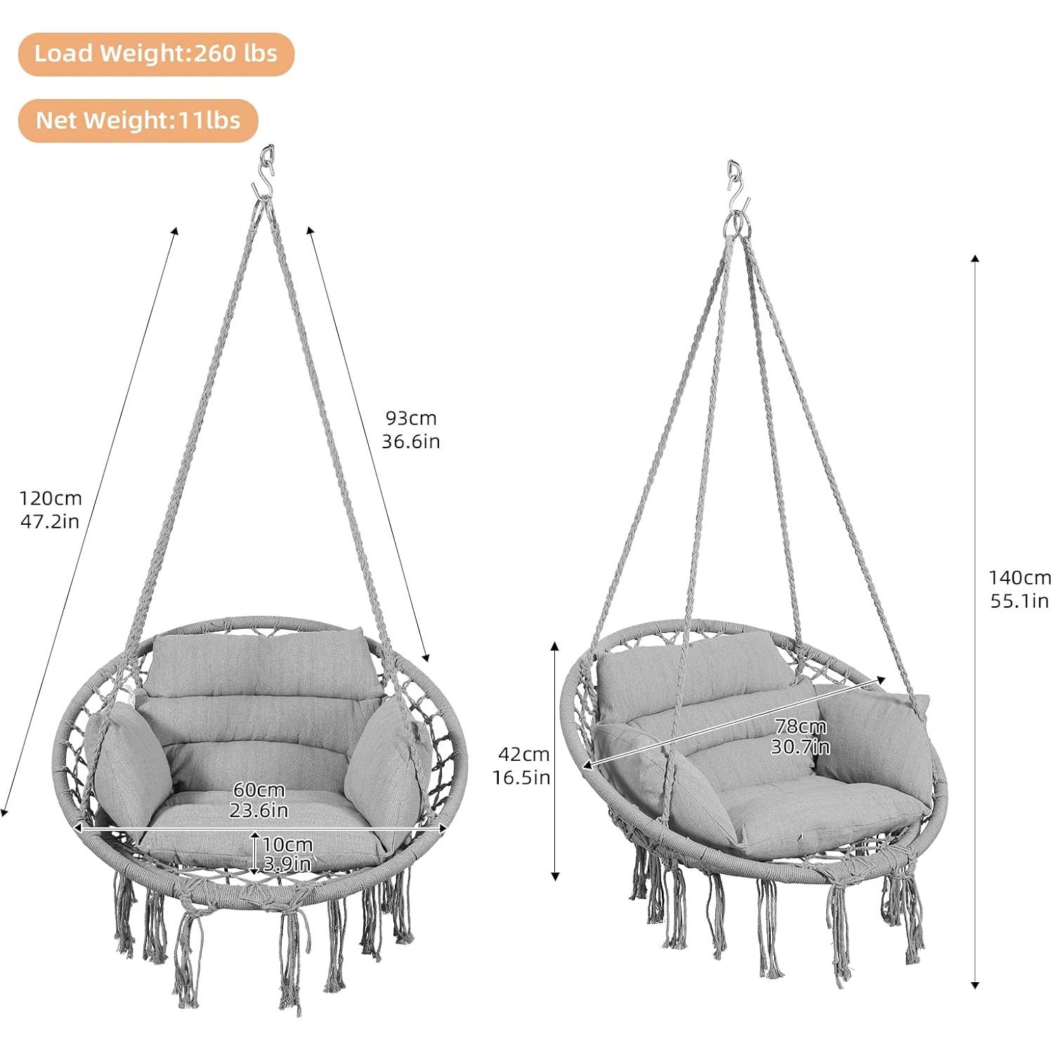 Silla Hamaca Goutime Gris con Cojín y Hardware Incluido
