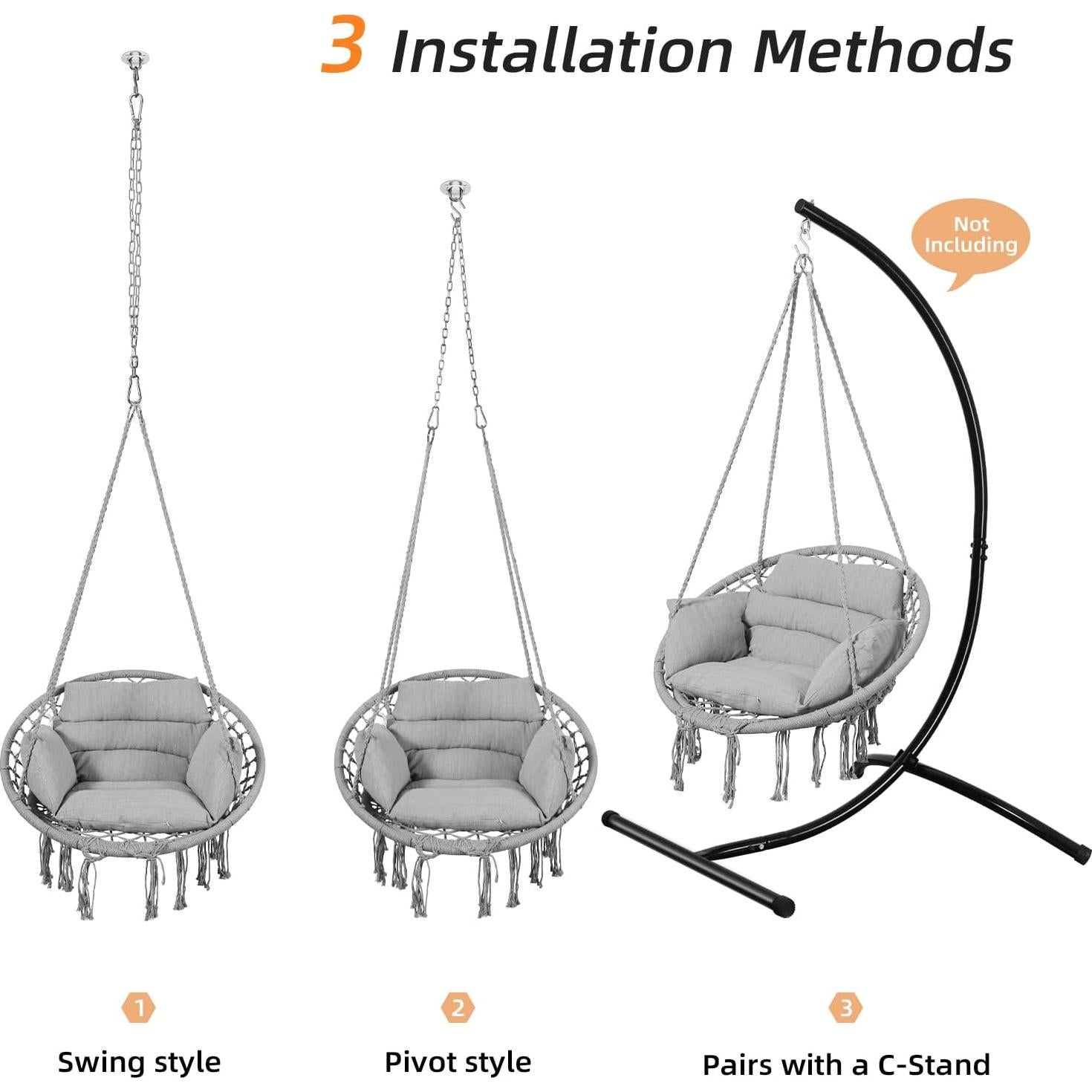 Silla Hamaca Goutime Gris con Cojín y Hardware Incluido