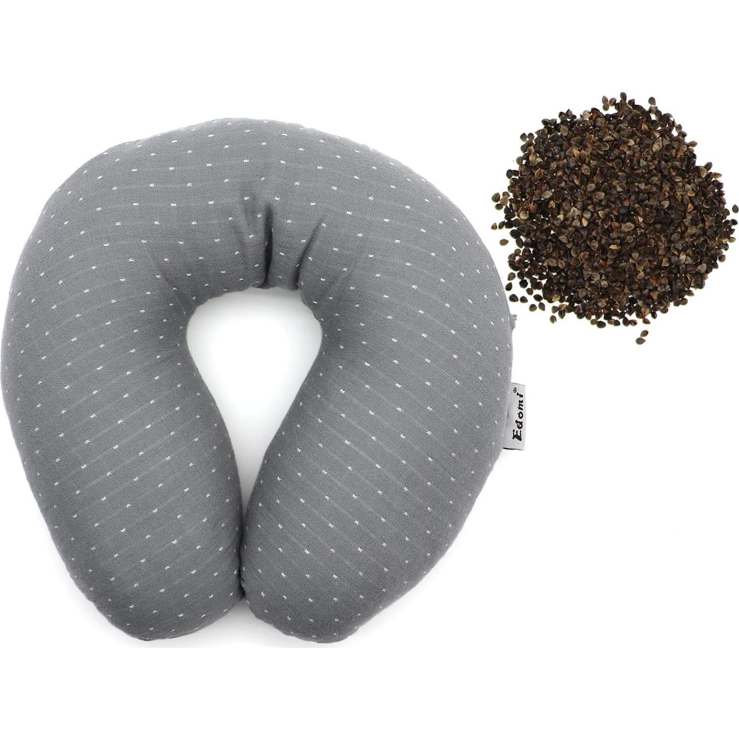 Almohada de Cuello Edomi de Trigo Sarraceno Ajustable 30x30 cm Gris