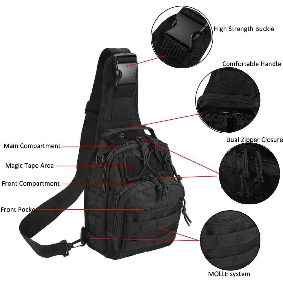 Mochila Táctica BOMTURN Sling 9L Impermeable Negra