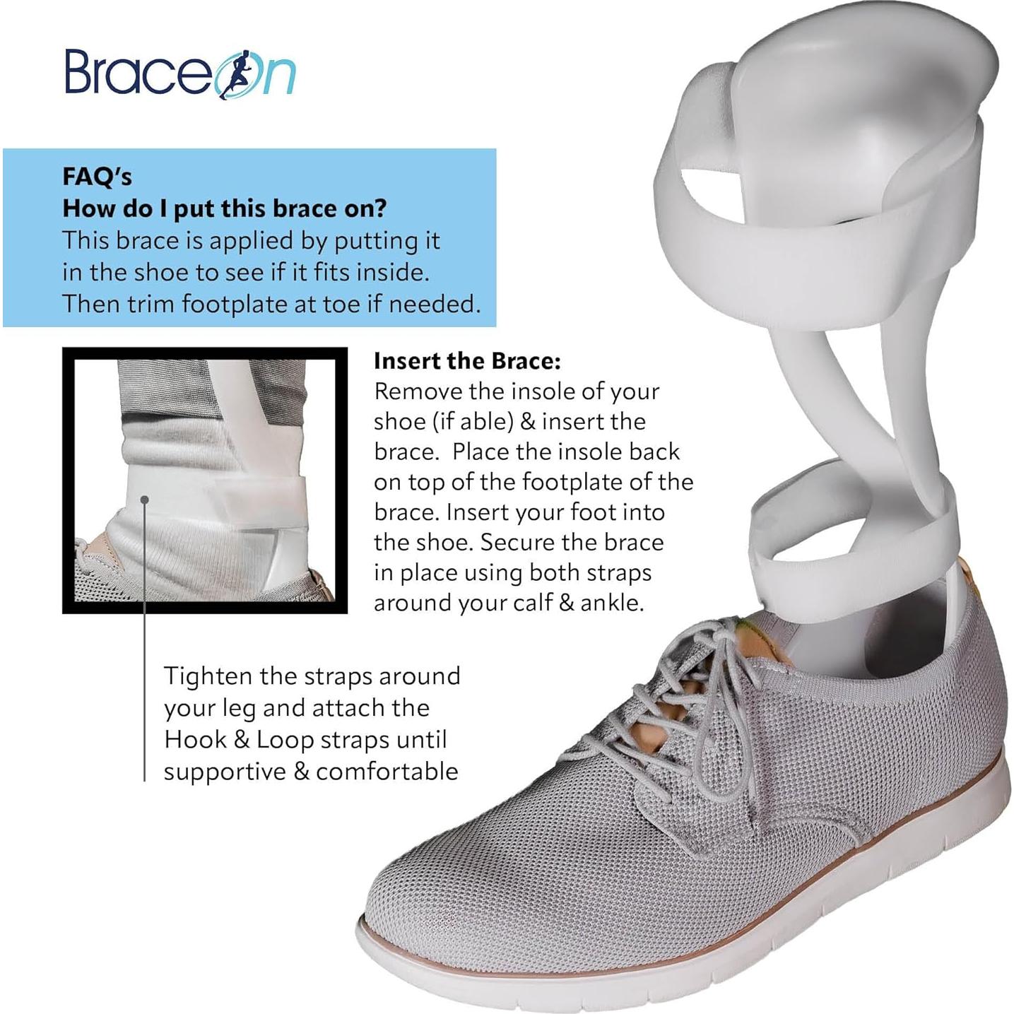 BraceOn AFO Swedish Drop Foot Stabilizer for Walking and Exercise, Drop Foot Braces for Men, AFO Brace & Foot Drop Braces, Foot Boot for Injured Foot, Men, Left