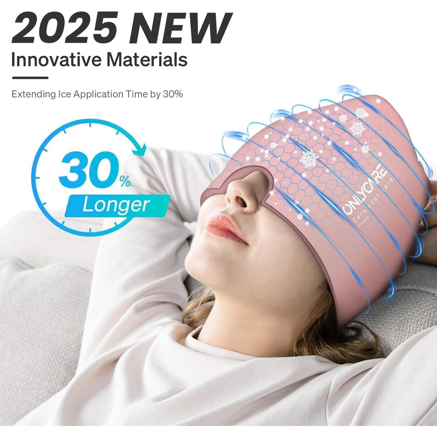 ONLYCARE Migraine Relief Cap, Upgraded Odorless Migraine Ice Head Wrap, Headache Relief Hat for Migraine, Slight-Pink