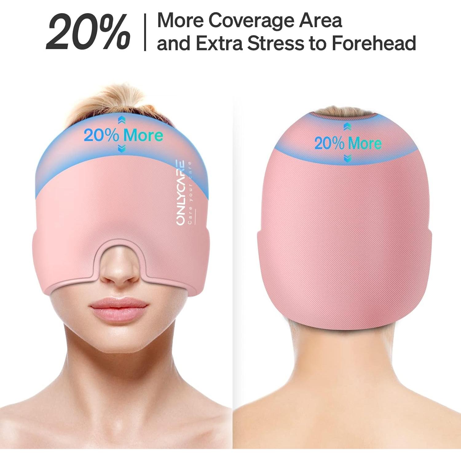 ONLYCARE Migraine Relief Cap, Upgraded Odorless Migraine Ice Head Wrap, Headache Relief Hat for Migraine, Slight-Pink