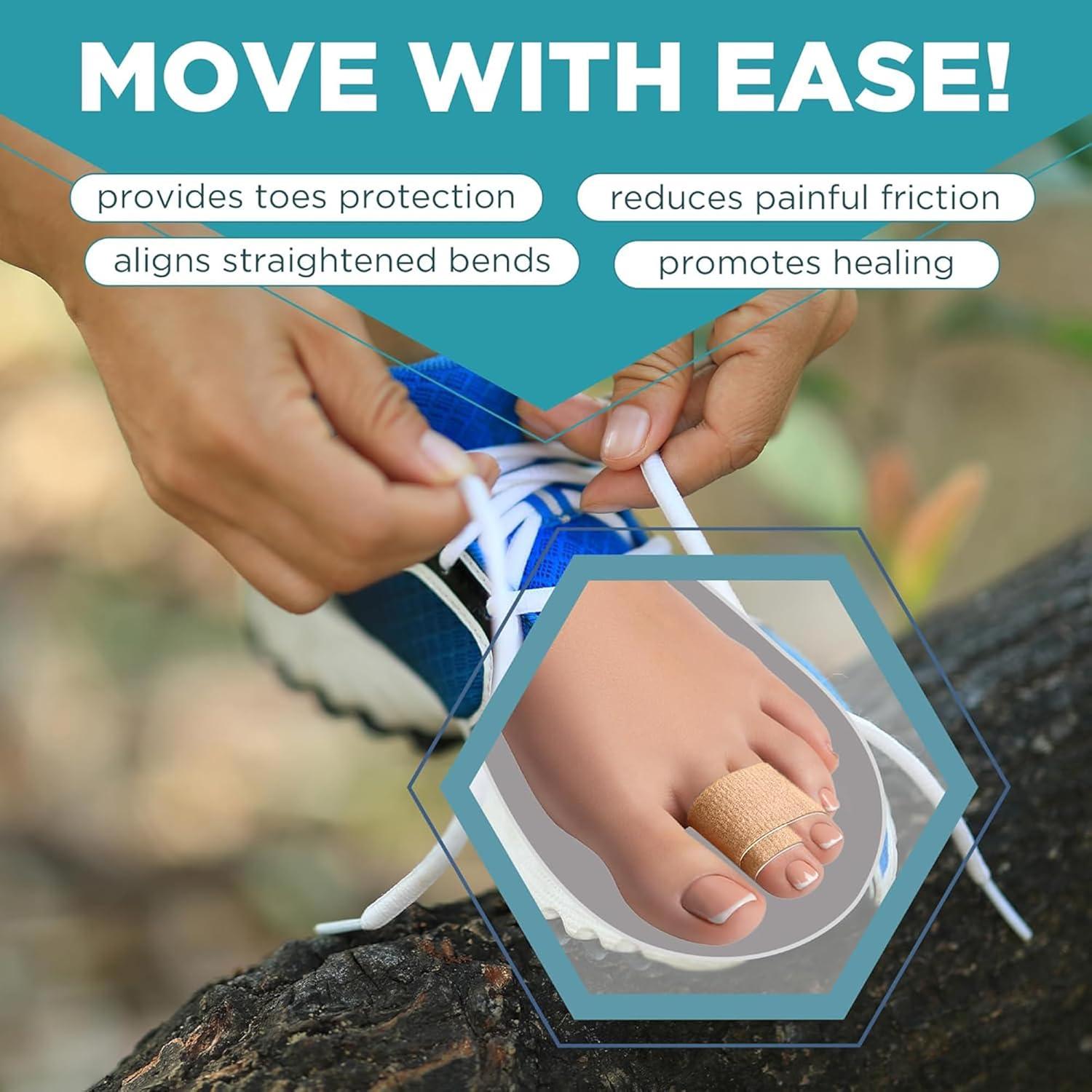 Homergy Hammer Toe corrector for Women and Men, 4 Pack, (Next Generation), FSA HSA Eligible, Reusable Fabric Buddy Wraps for Broken Toes, Hammertoe Corrector