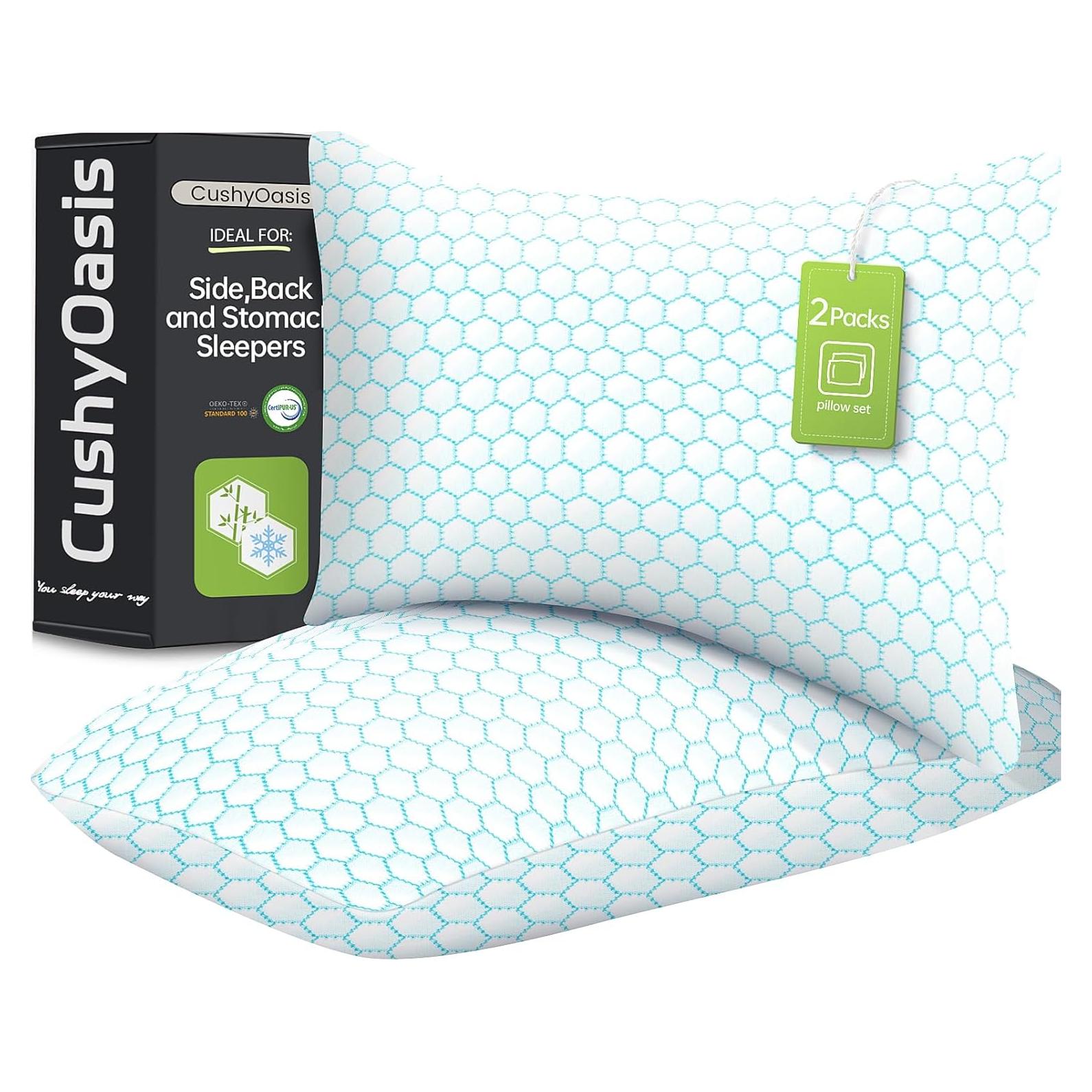 Shredded Memory Foam Pillow for Sleeping, Cooling Bed Pillows Set of 2, Adjustable Pillows for Side, Back, Stomach Sleepers with Washable Pillowcase (Standard Size, Blue)