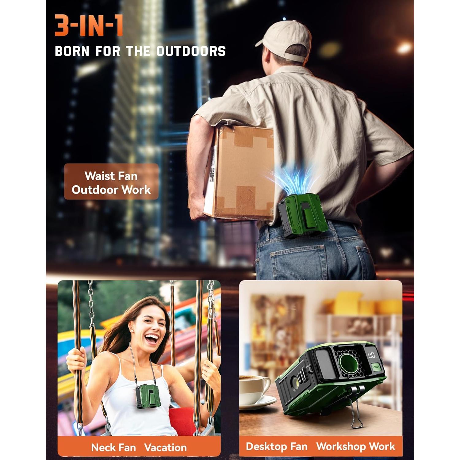 Ventilador de Cintura Portátil FrSara M40 Verde Recargable 5 Velocidades